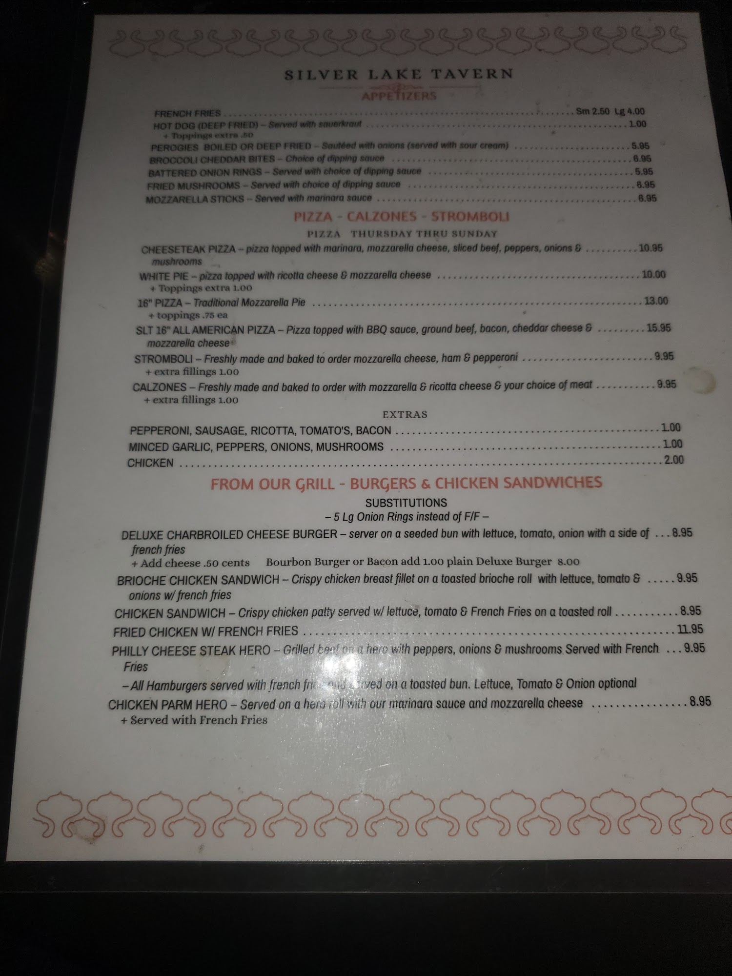 SILVER LAKE TAVERN Menu