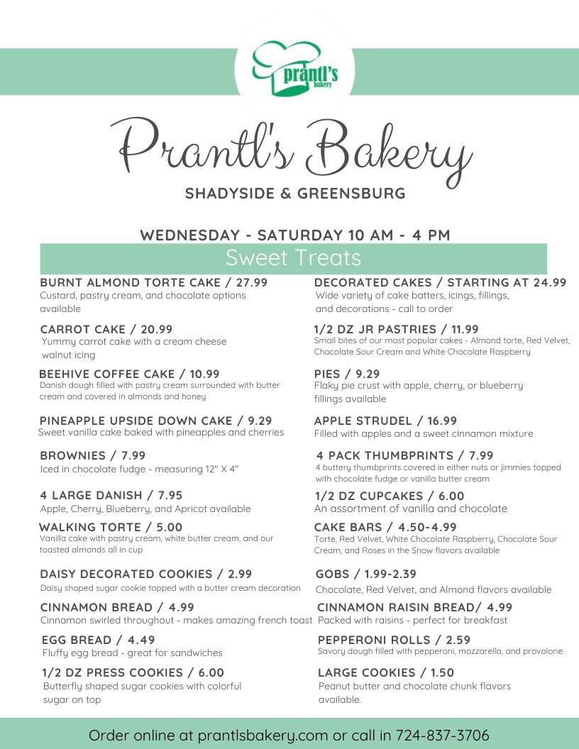 Prantl's Bakery Menu