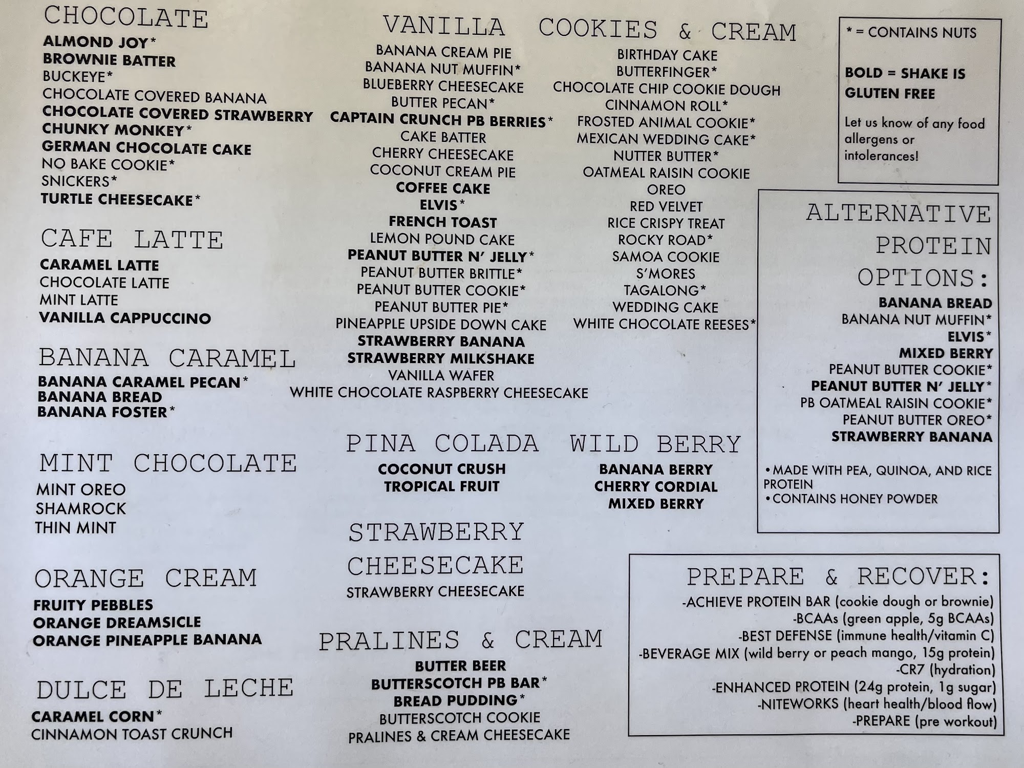 Grove City Nutrition Menu