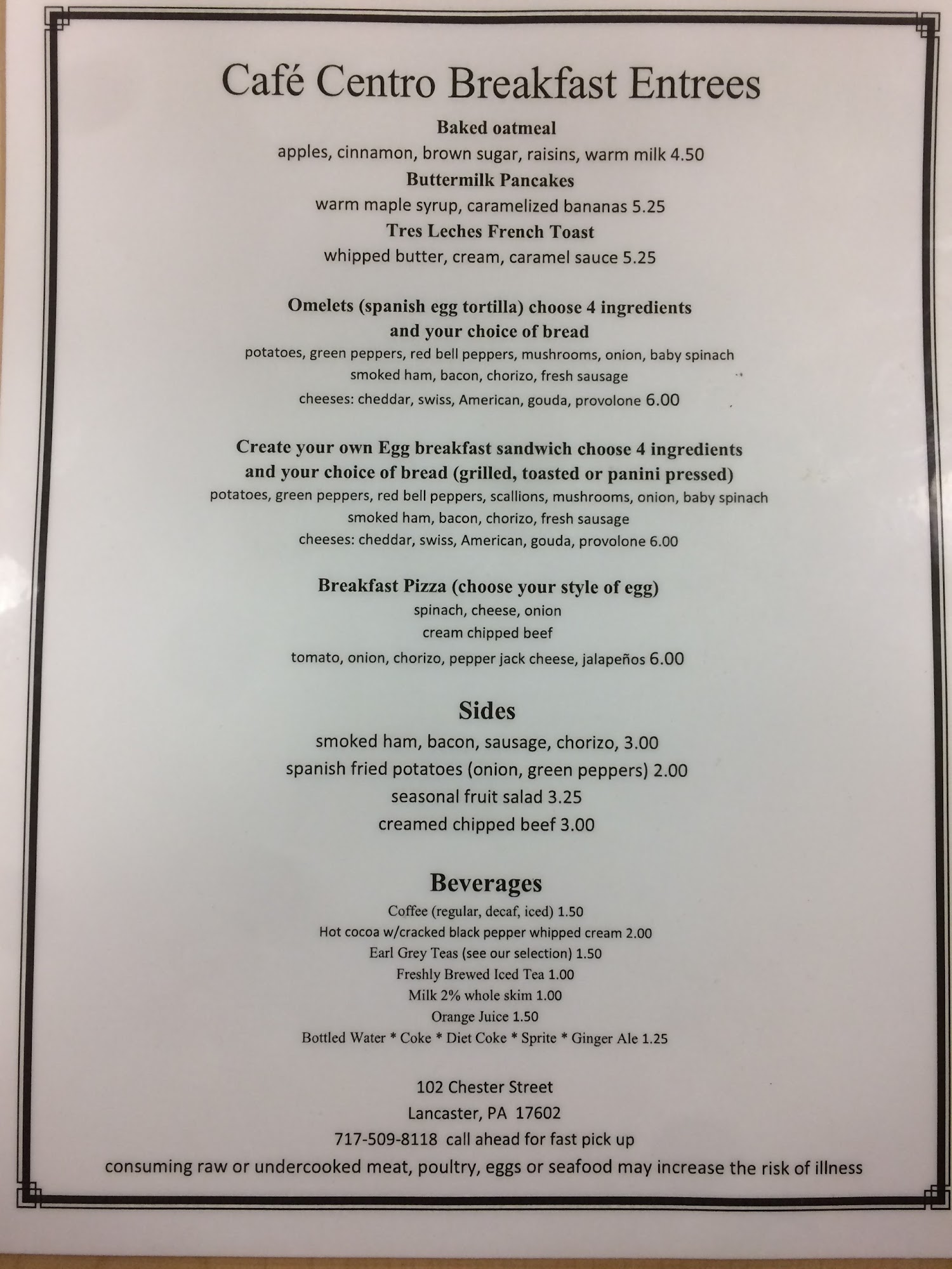 Cafe Centro Menu