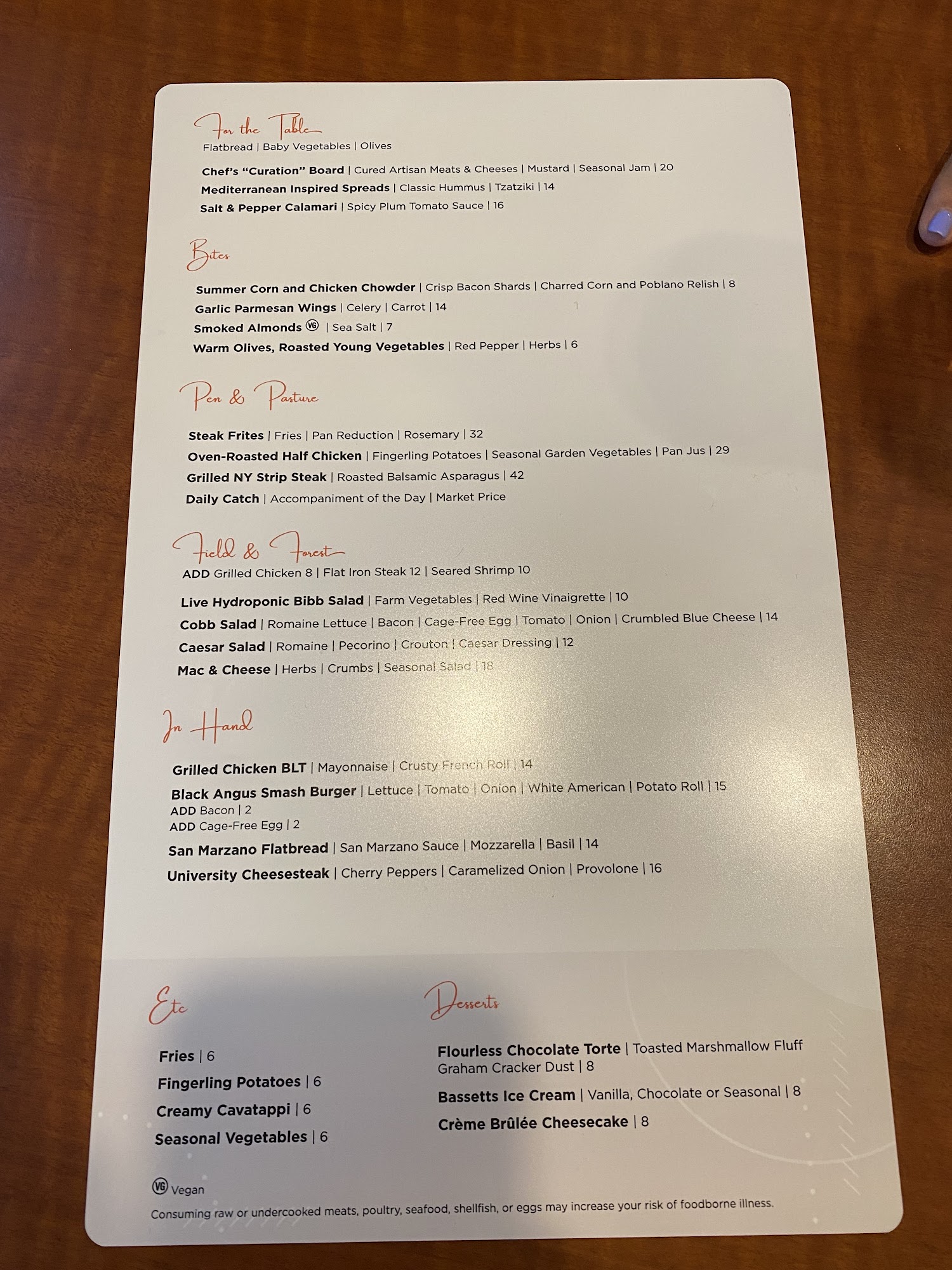 University Grill Menu