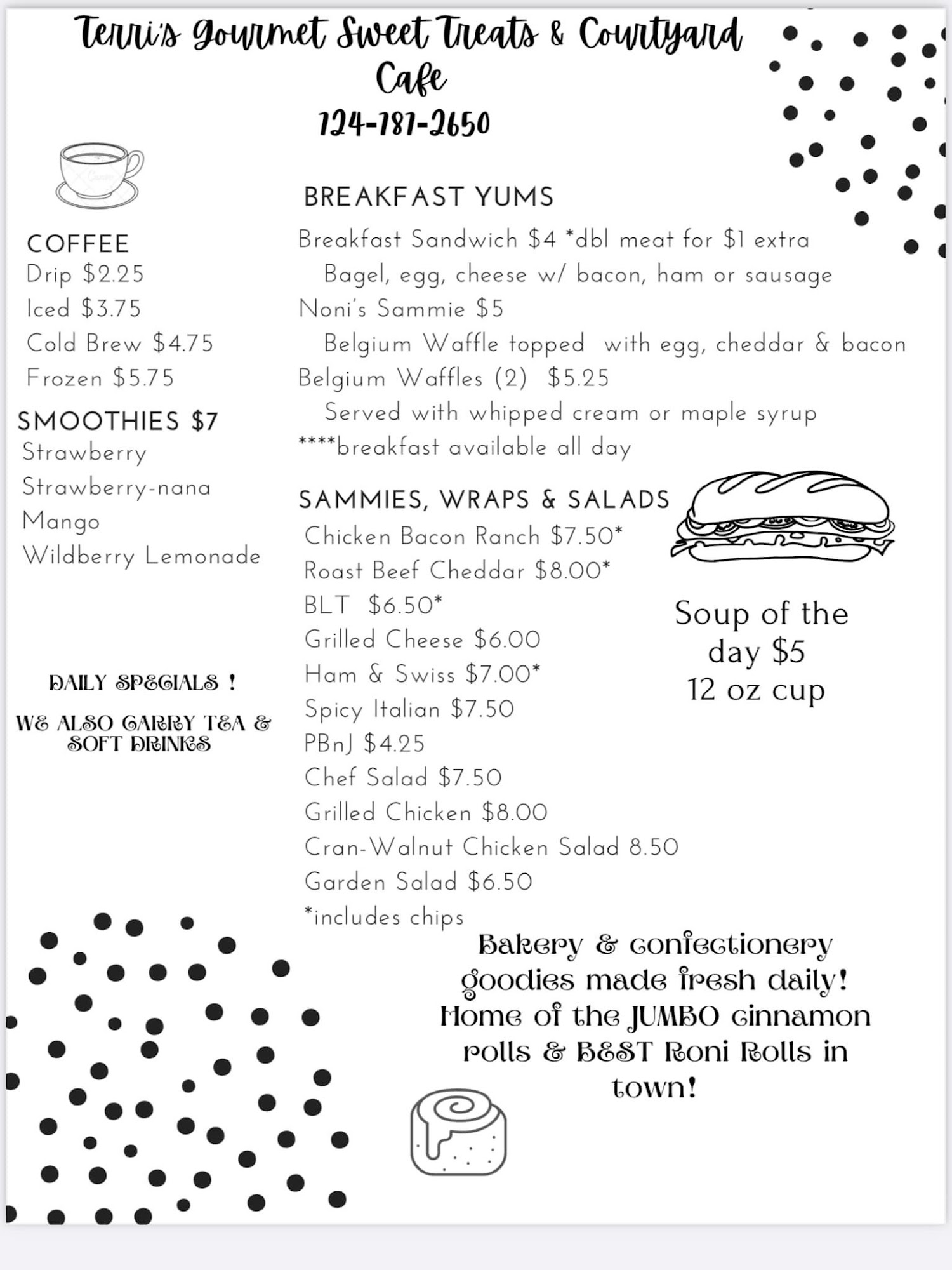 Terri’s Gourmet Sweet Treats Menu