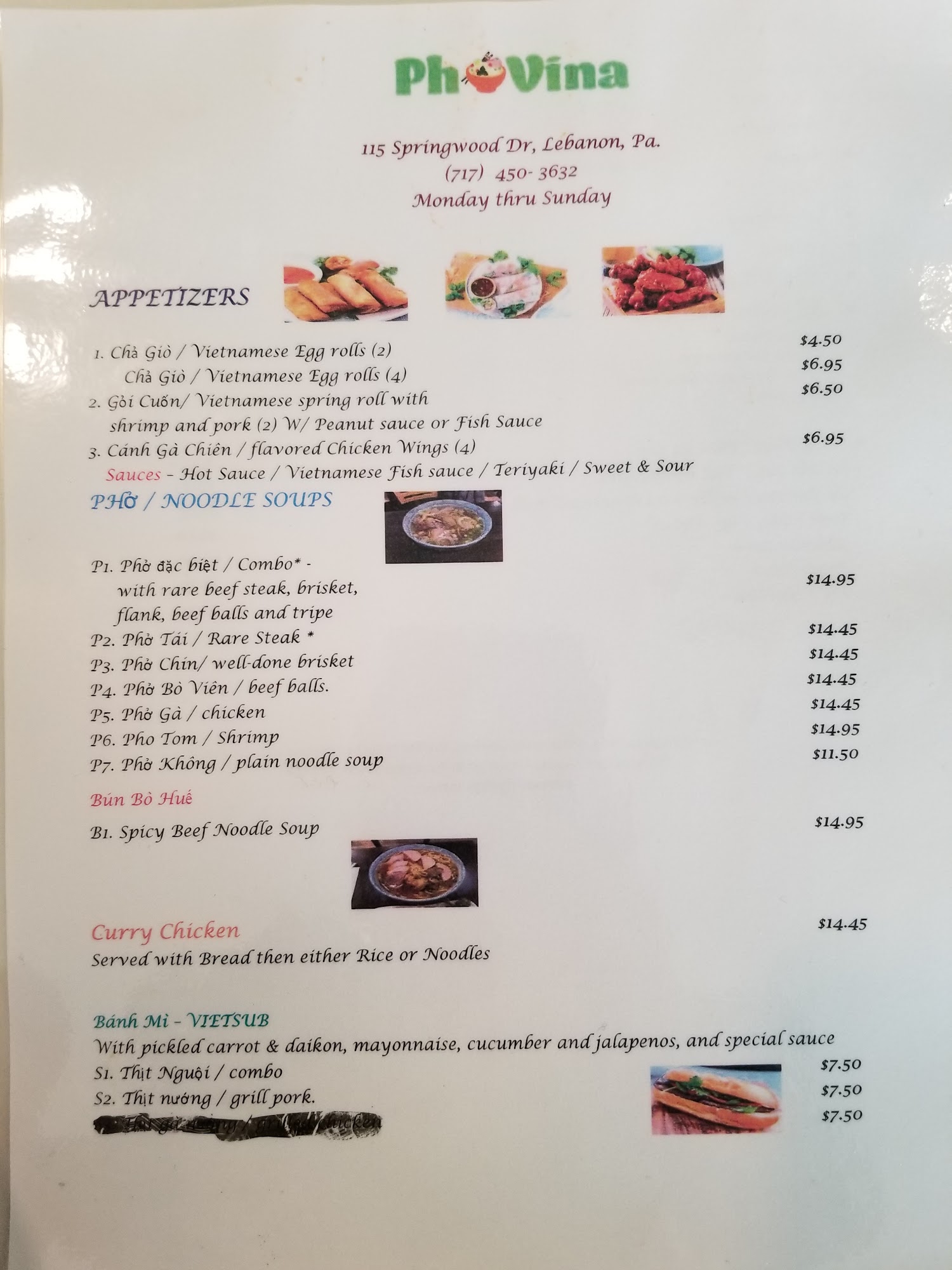 PhoVina Menu