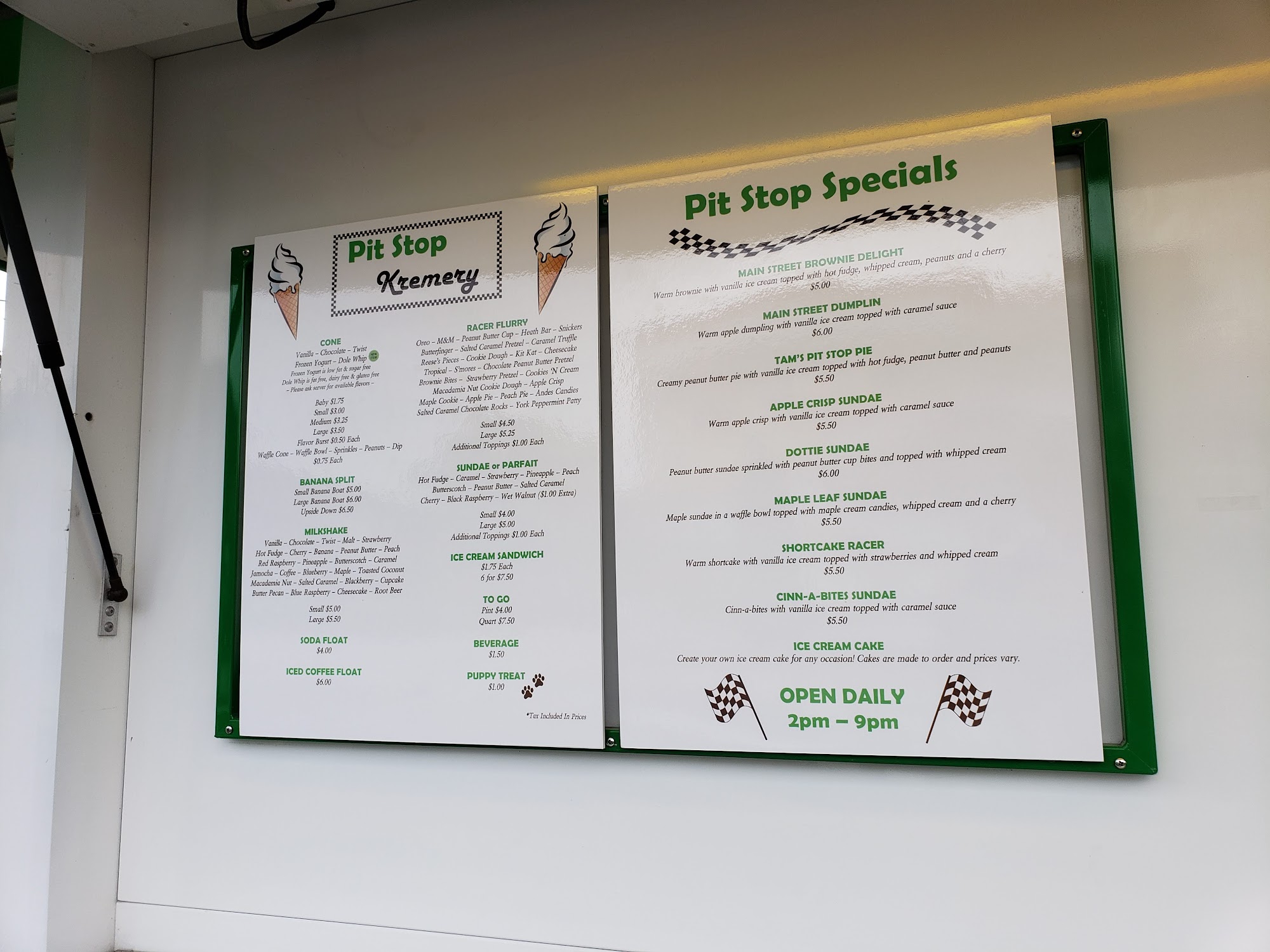 The Pit Stop Kremery Menu