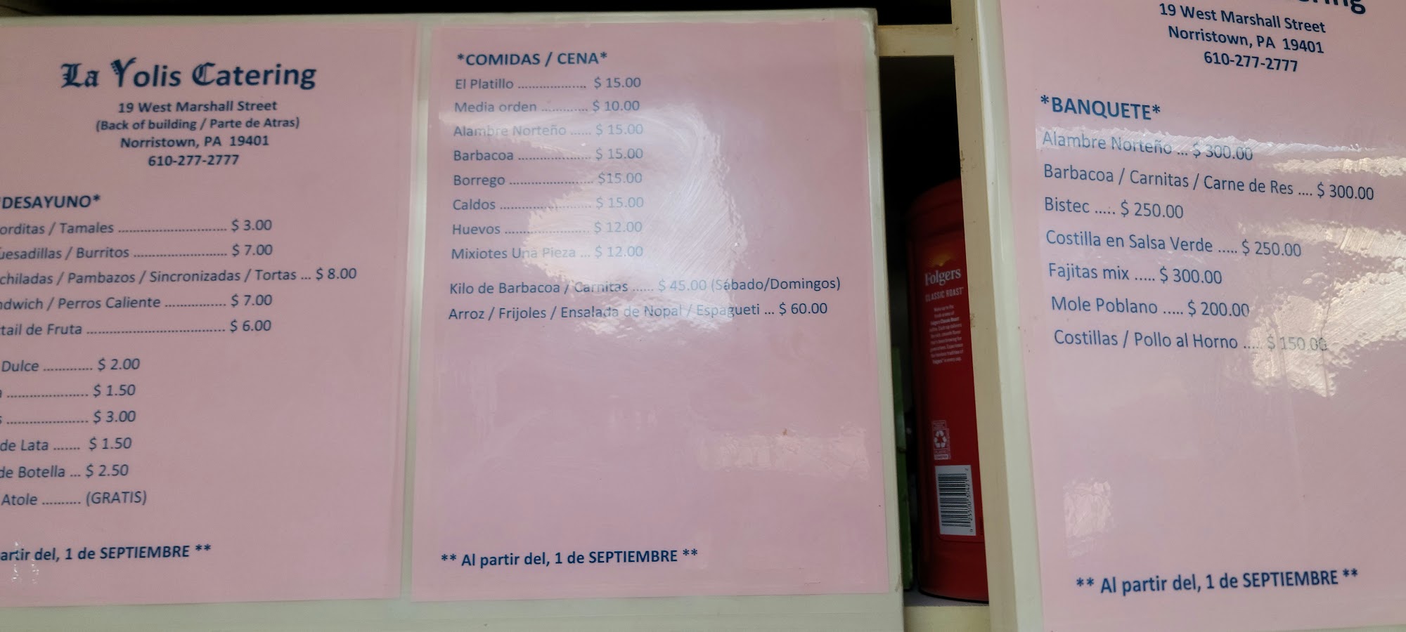 La Yolis Catering Menu