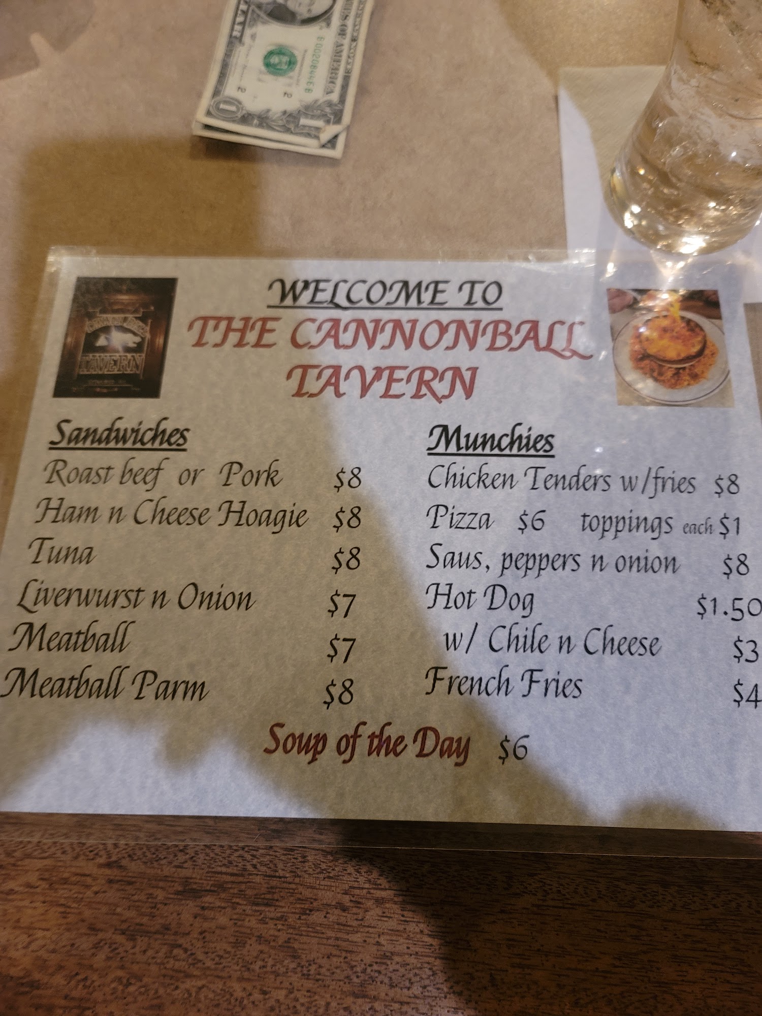 Cannonball Tavern Menu