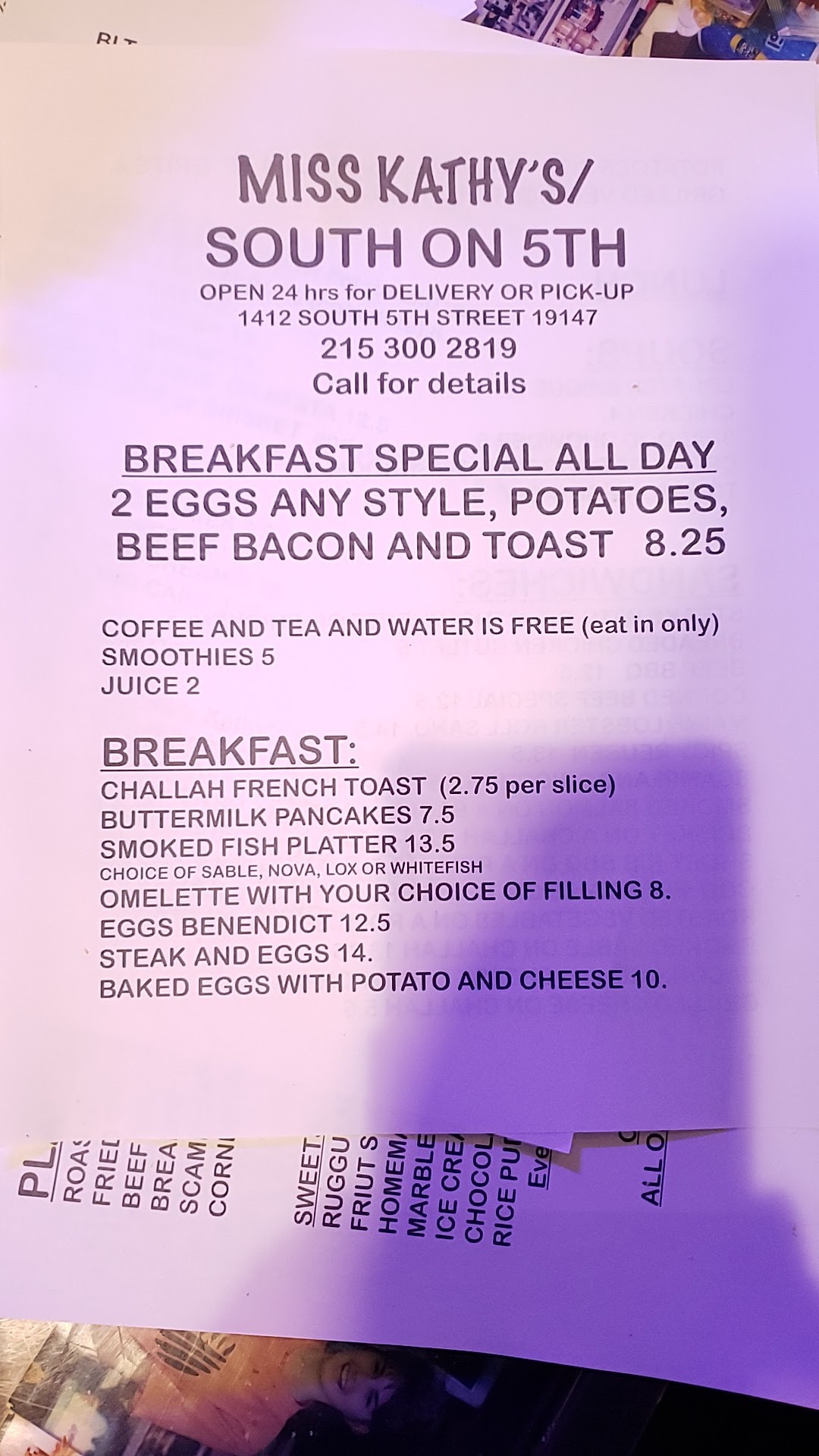 Miss Kathy's Restaurant on 5th Menu