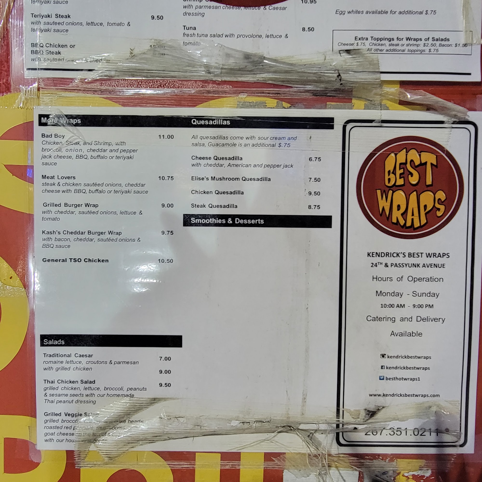 Kendrick’s Best Wraps Menu