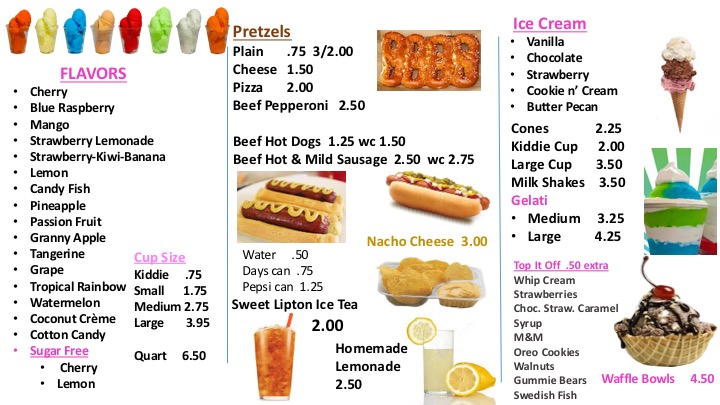 22nd Street Water Ice Menu