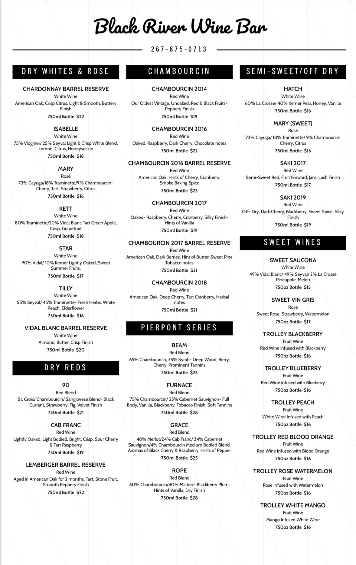 Black River Wine Bar Menu
