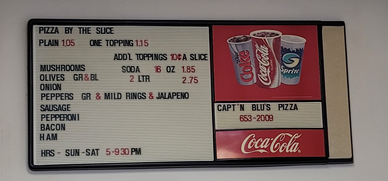 Capt'n Blu's Pizza Menu