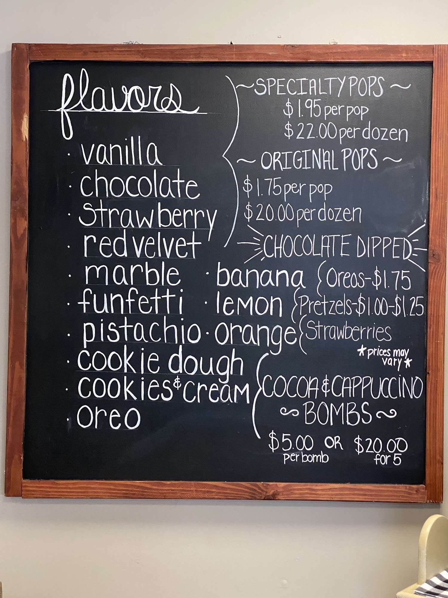 Ermie’s Cake Pops Menu
