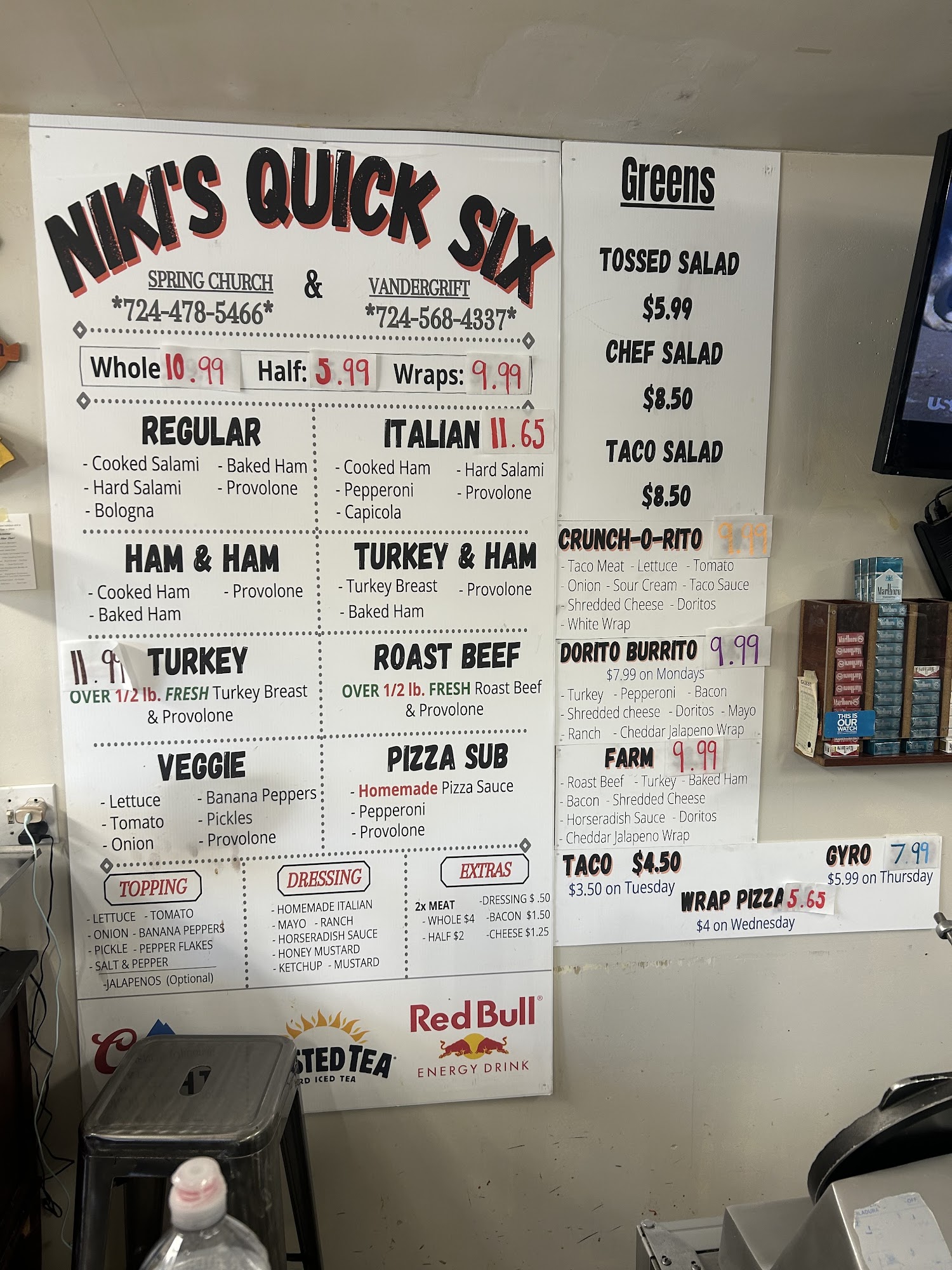 Niki's Quick Six Menu
