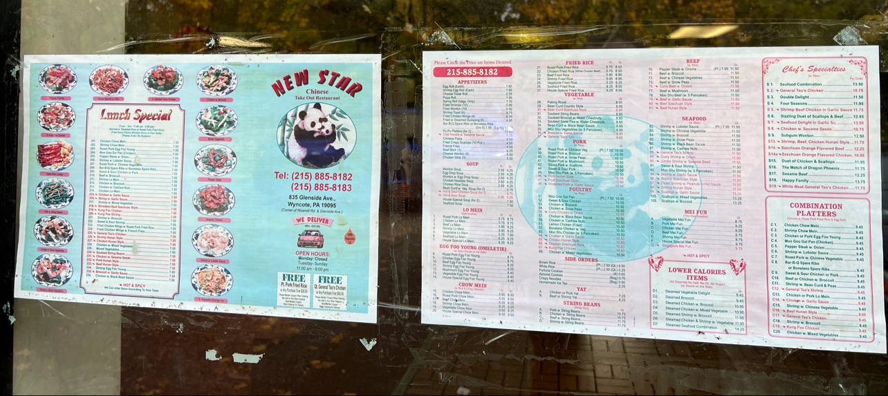 New star Chinese Restaurant Menu
