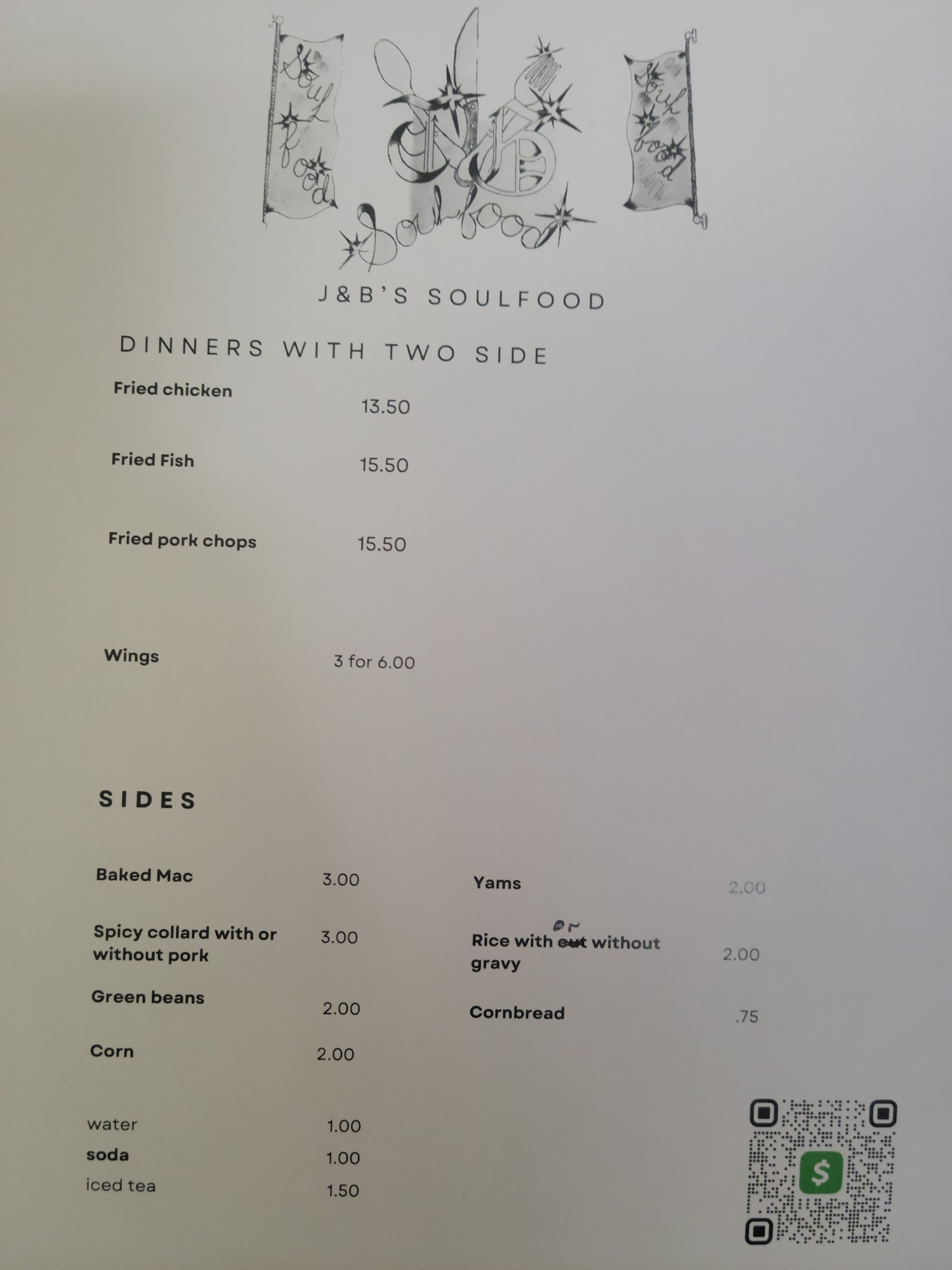 J&B's soul food Menu