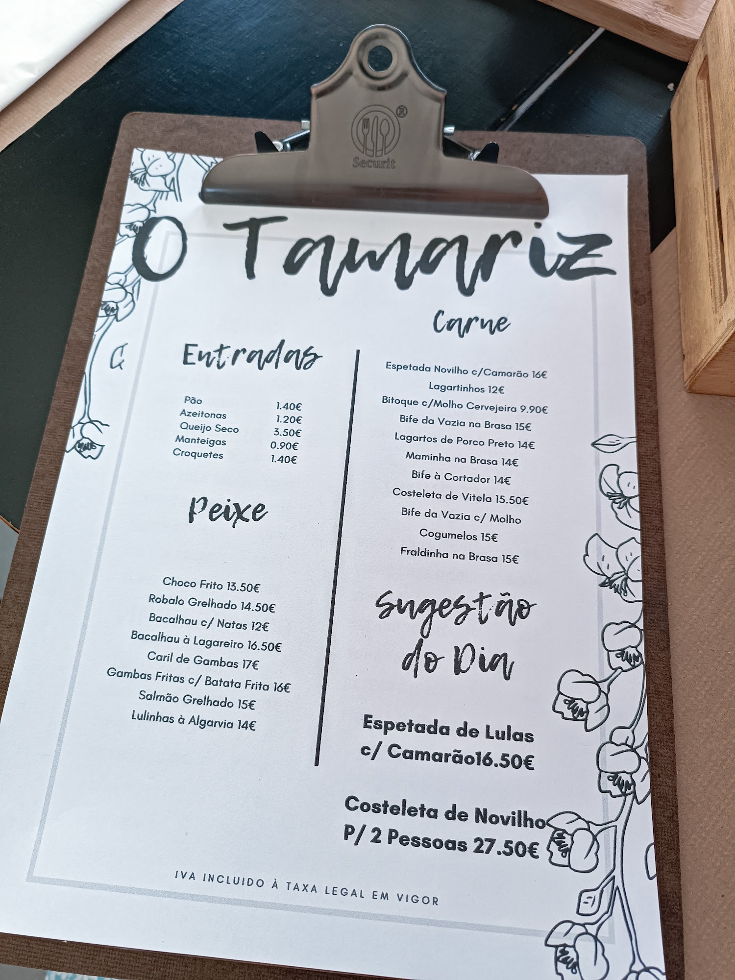O Tamariz Menu