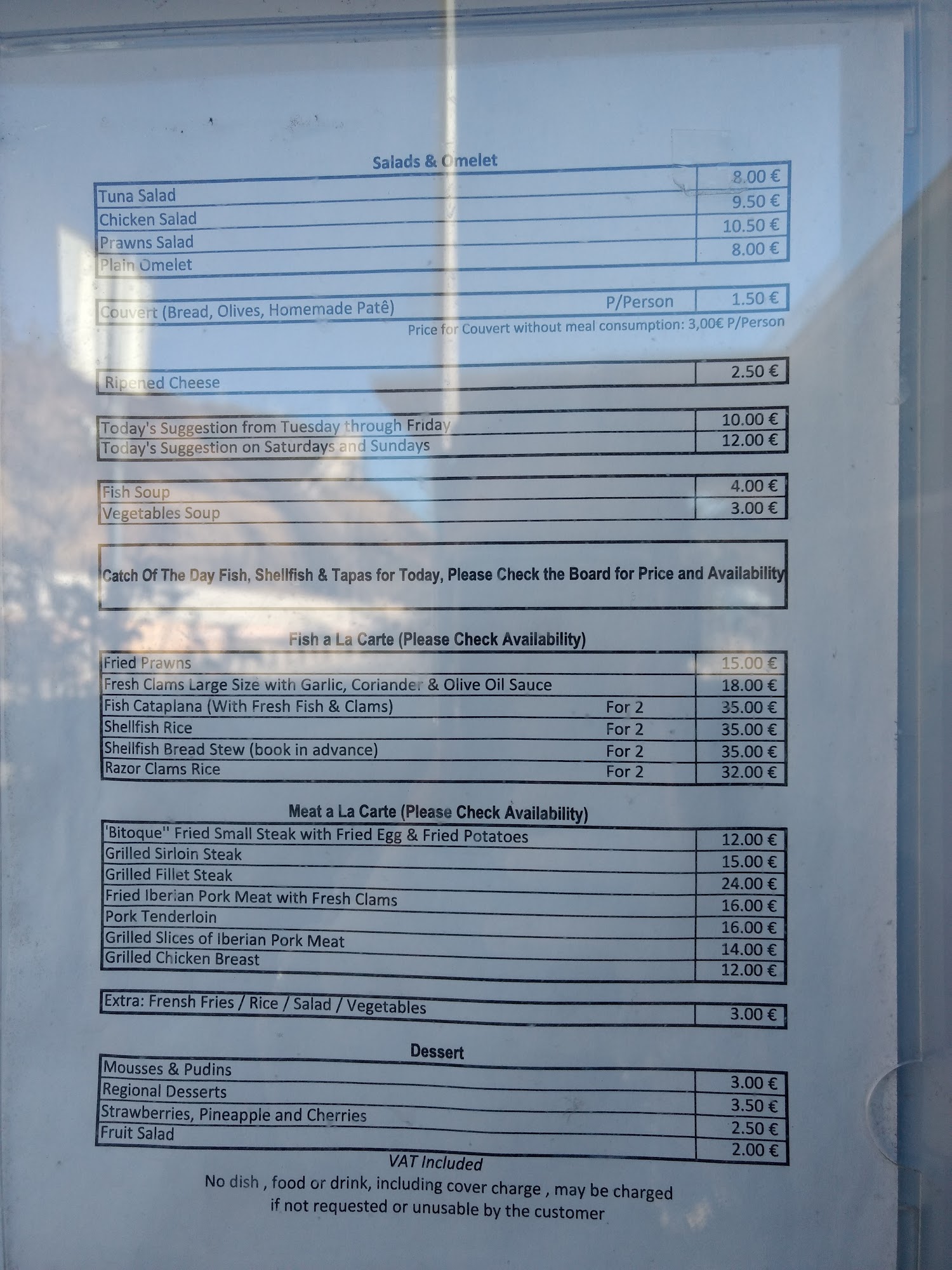 Porto de Abrigo Menu