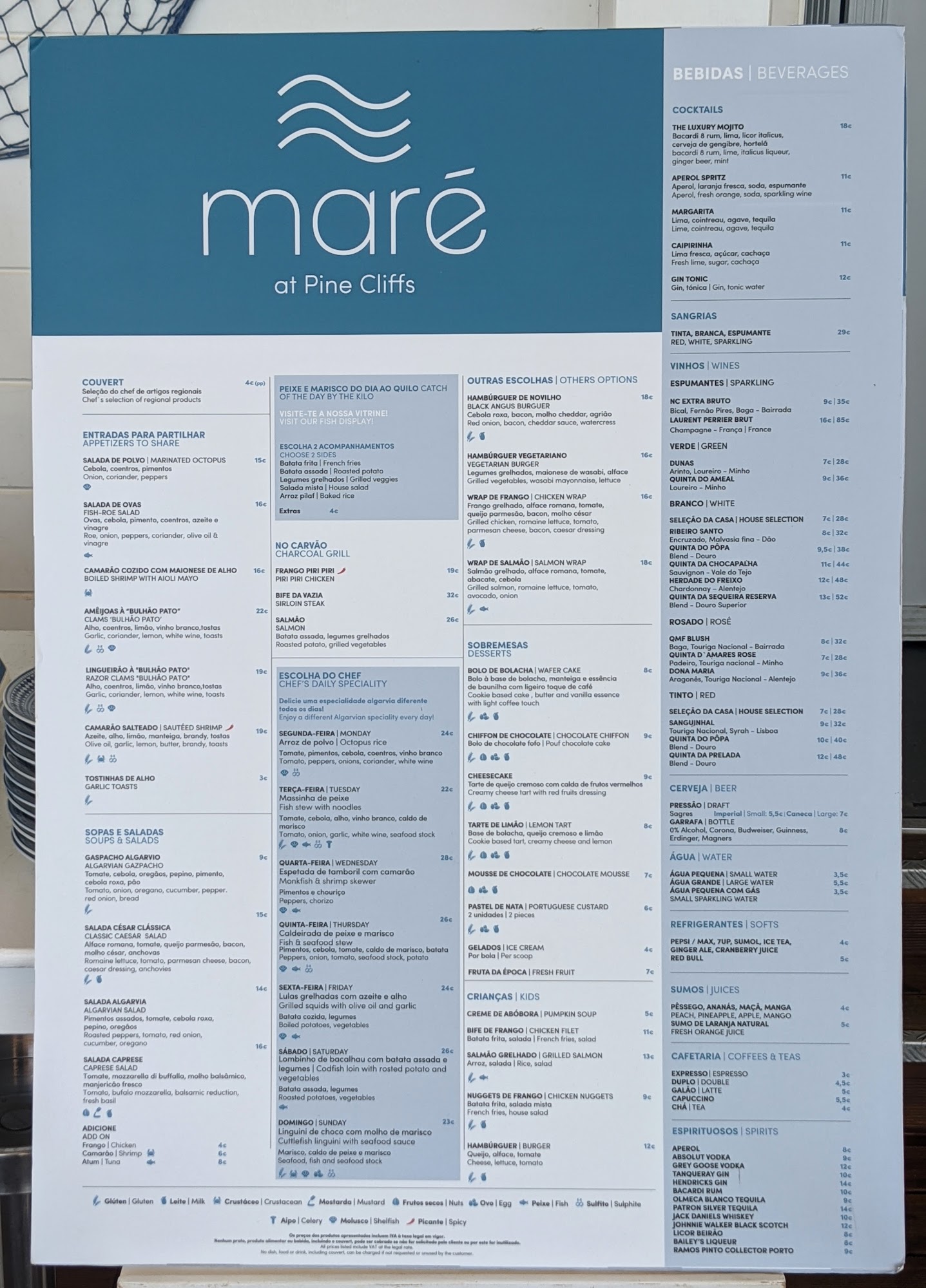 Maré at Pine Cliffs Menu