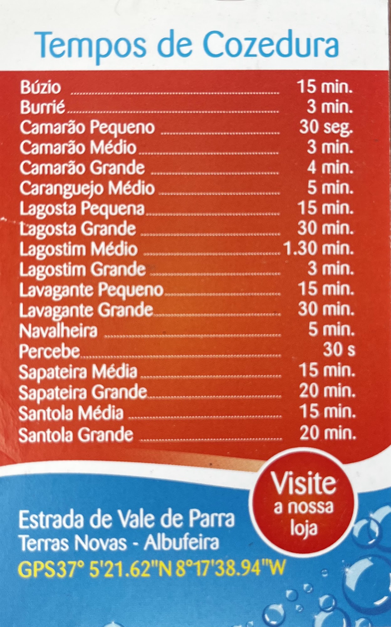 Boutique do Marisco Menu