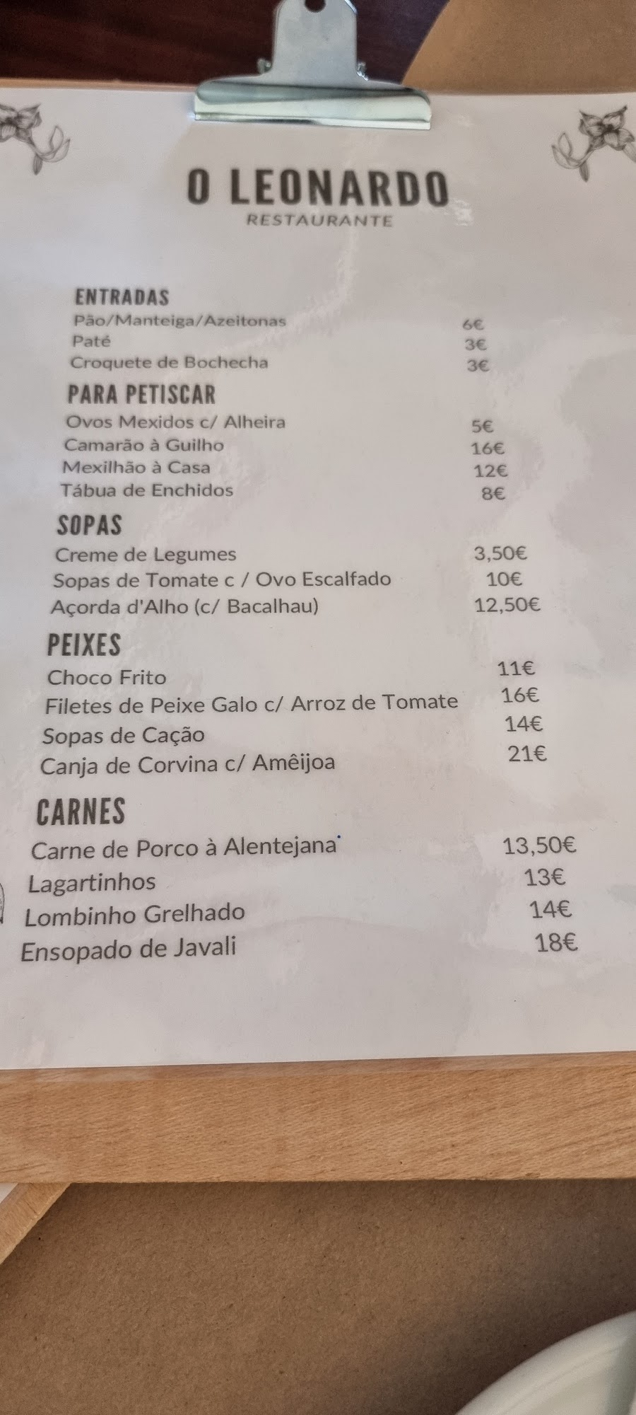 O Leonardo Menu