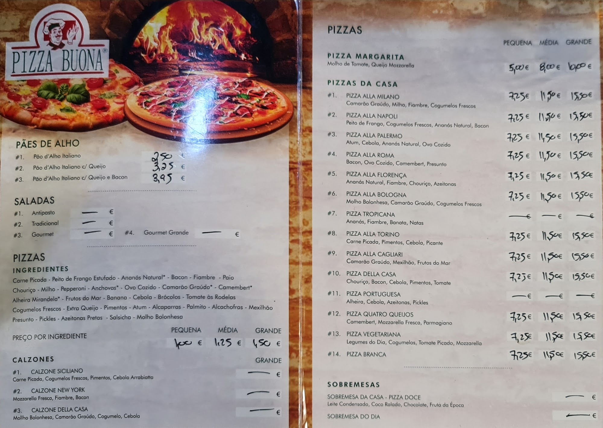Pizza Buona/Alcanena Menu