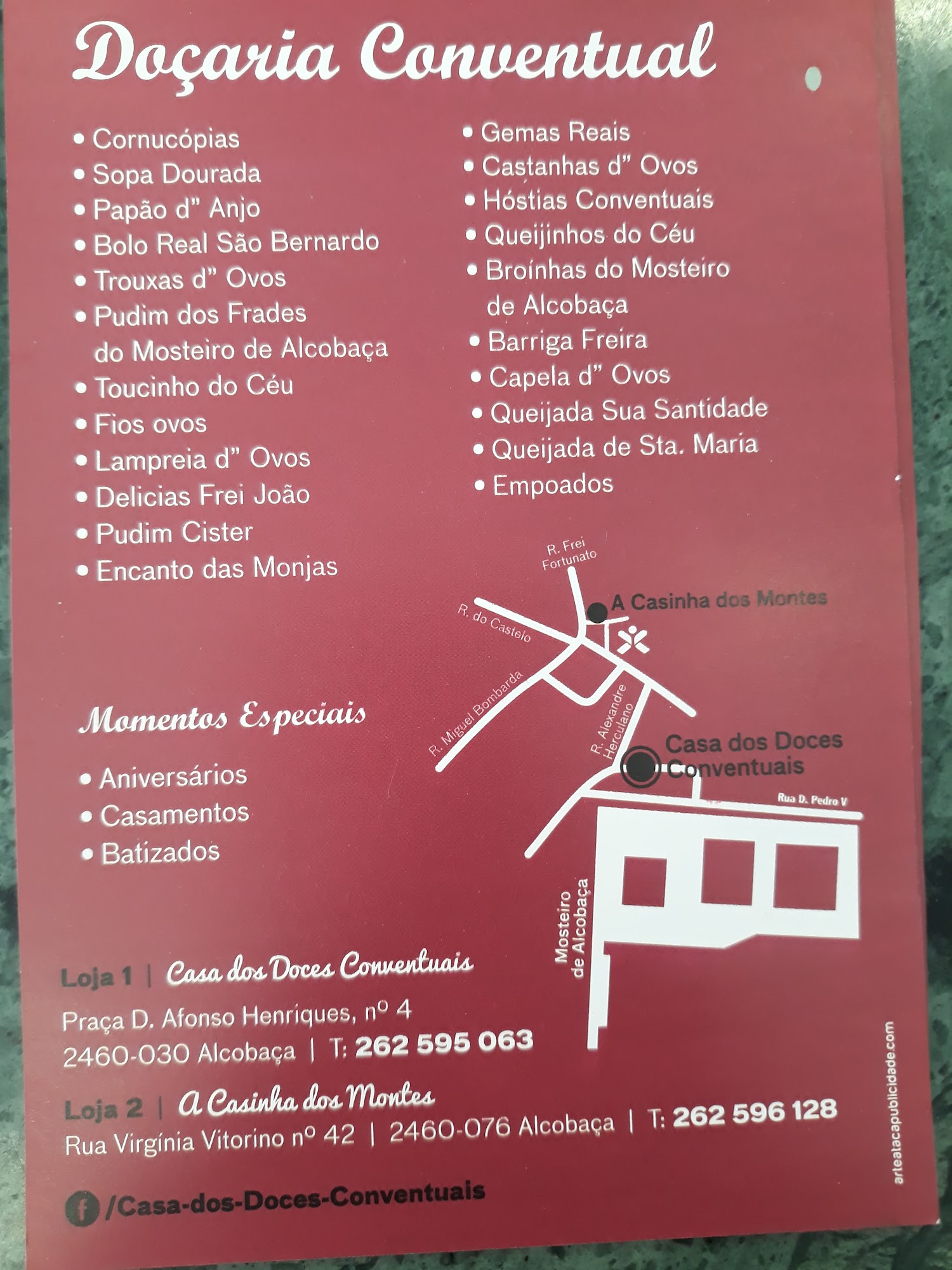Casinha dos Montes Menu