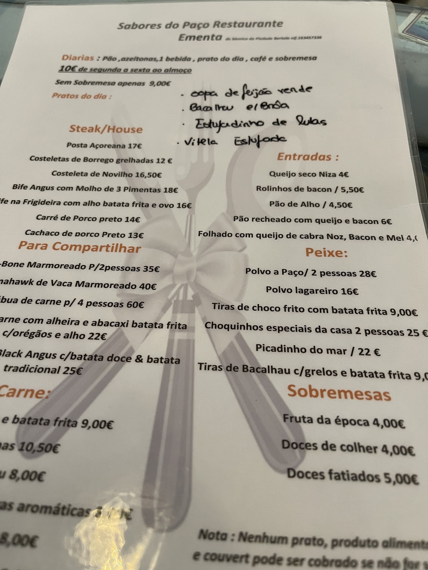 Sabores do Paço Menu