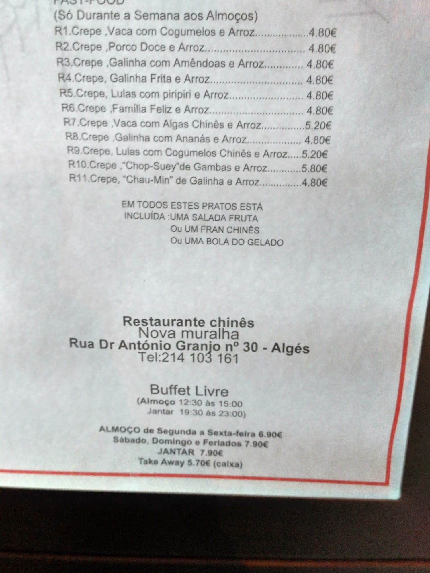 Nova Muralha Menu