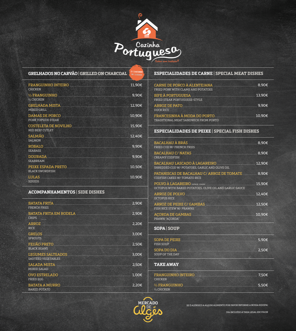 Cazinha Portuguesa Menu