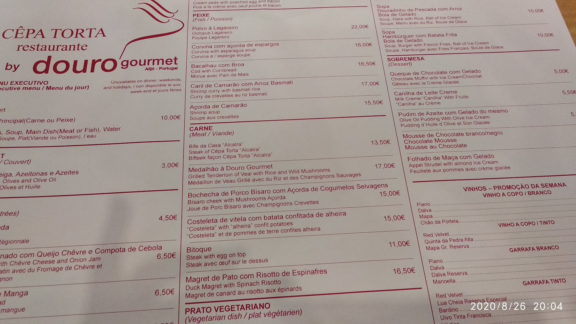 Cêpa Torta Menu