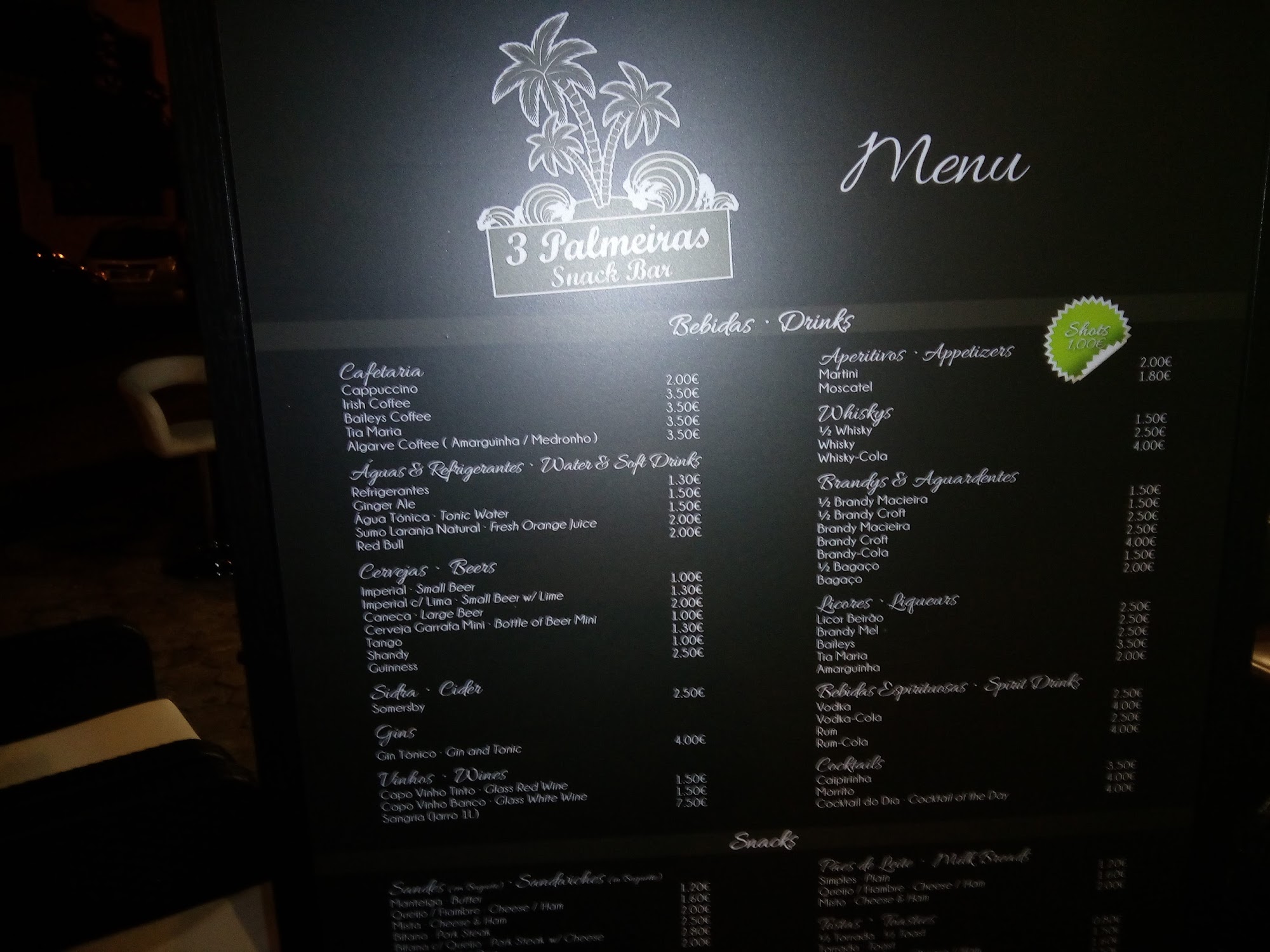 3Palmeiras, Snackbar Menu
