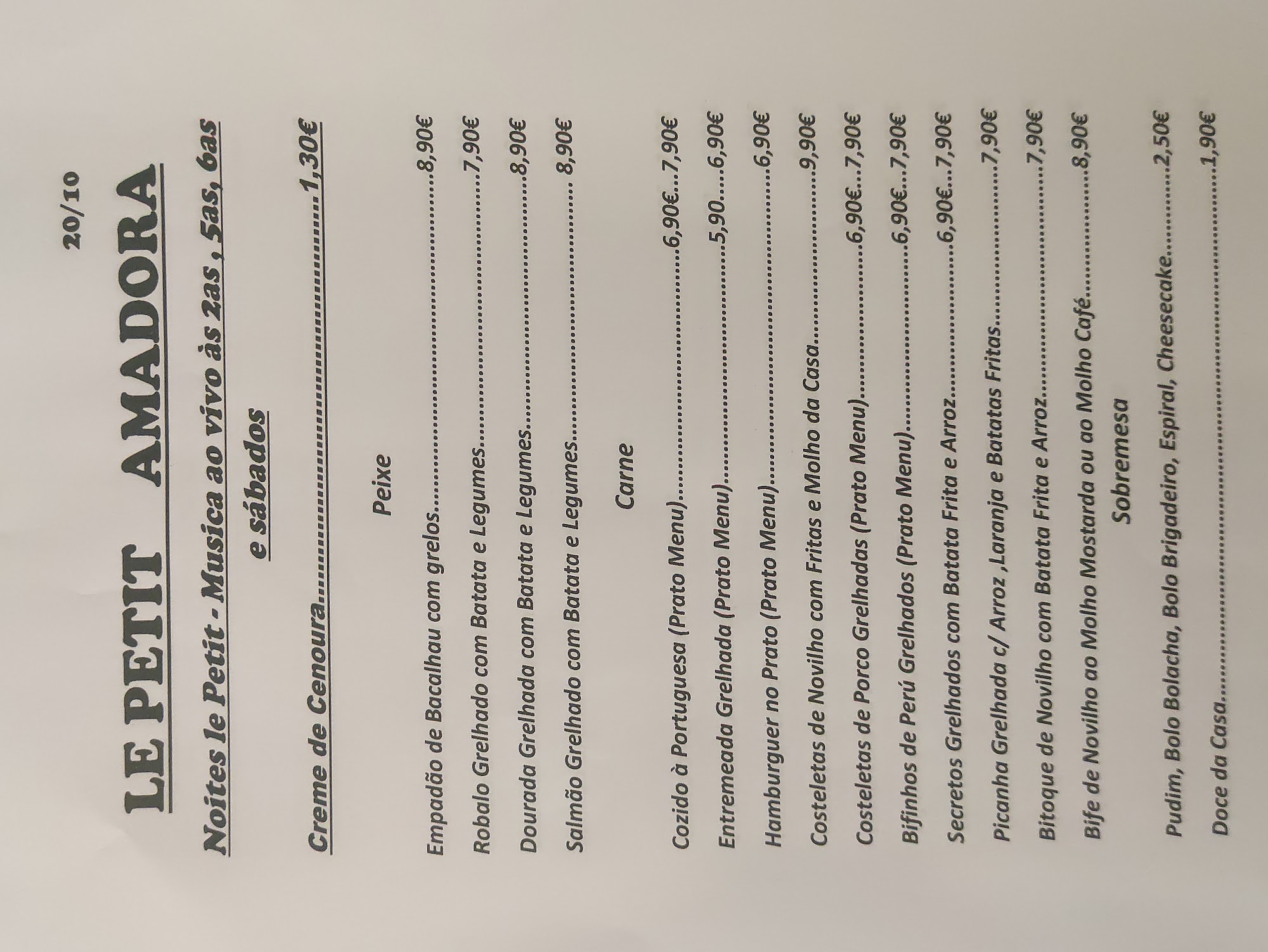 Le Petit Amadora Menu