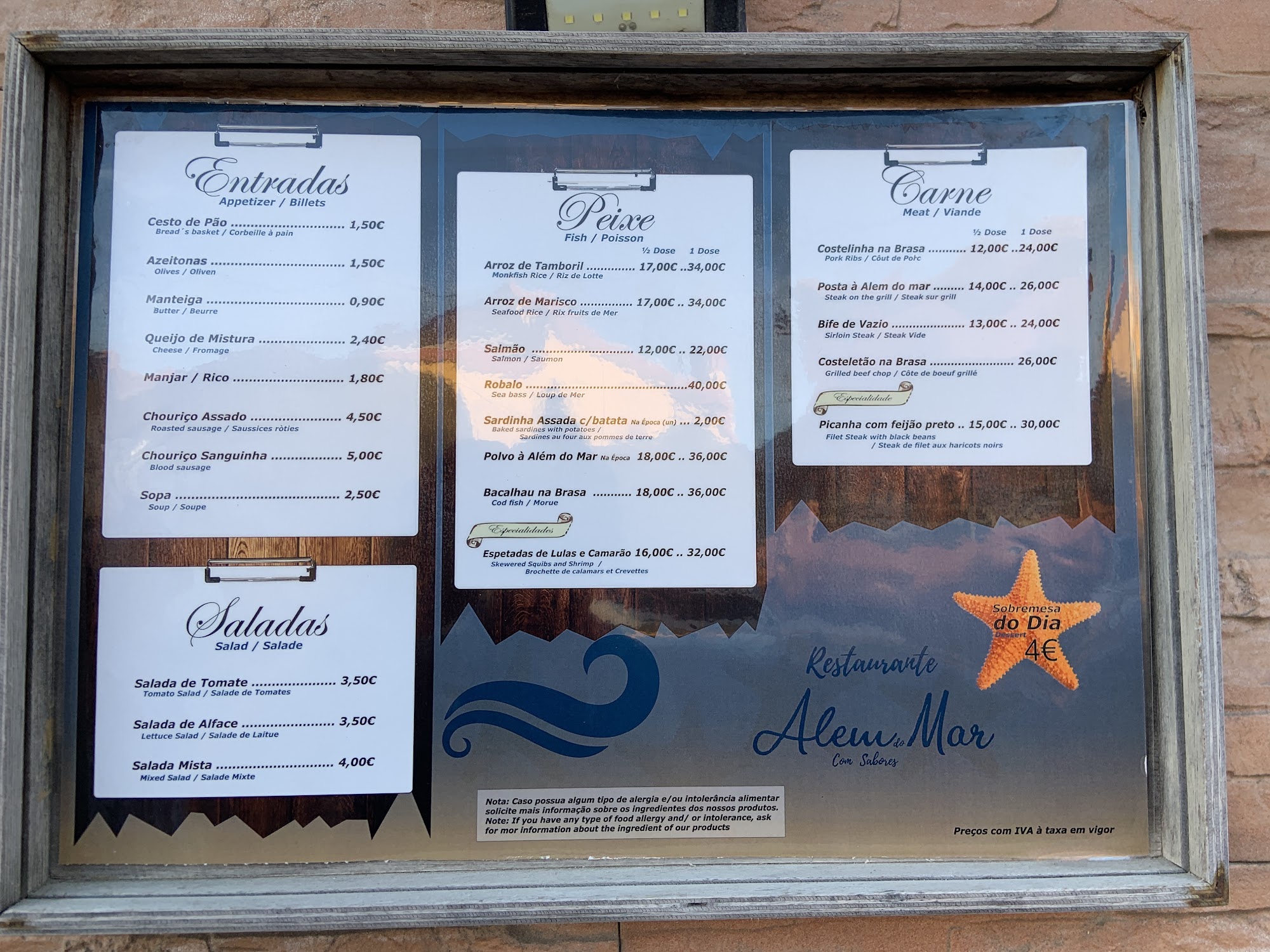 Além do Mar com Sabores Menu