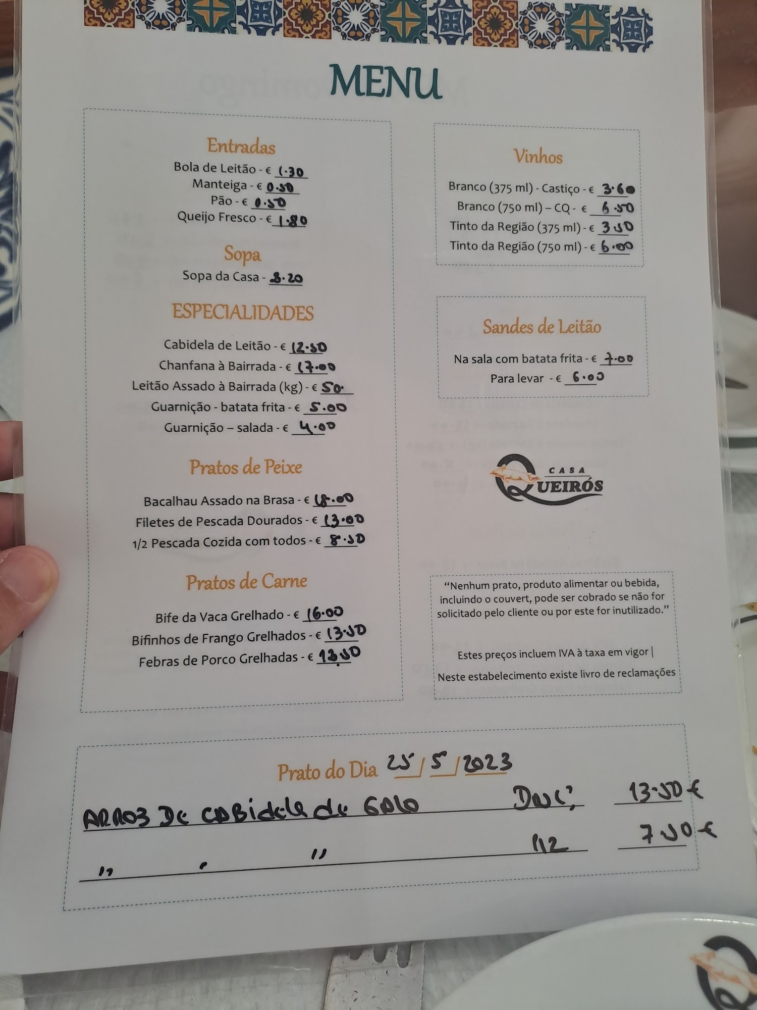 Casa Queirós Menu