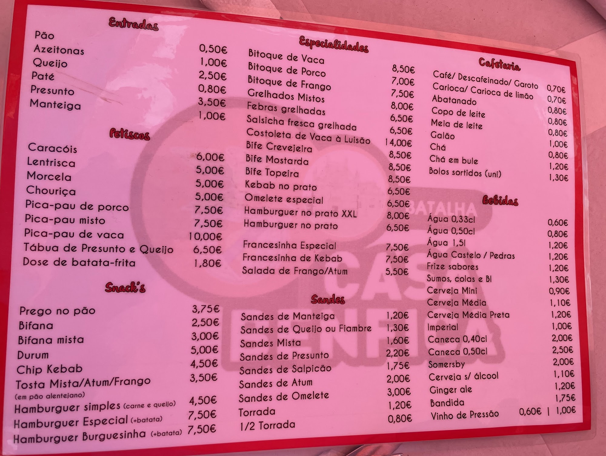 Casa do Benfica in Battle Menu