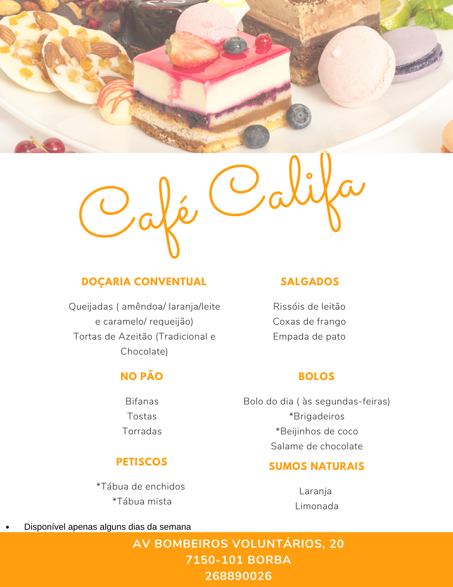 Café Califa - Borba Menu