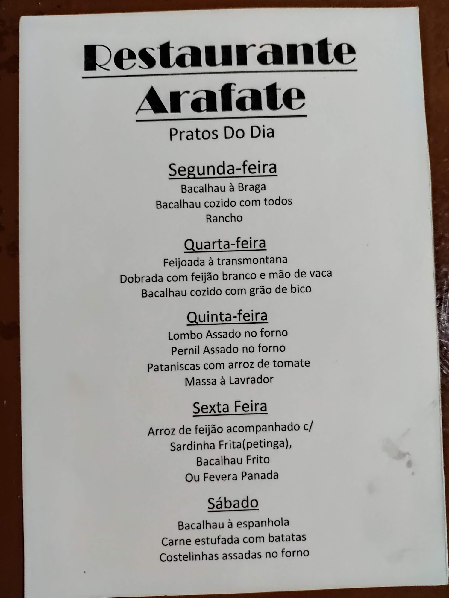 Restaurante Arafate (Arafate) Menu