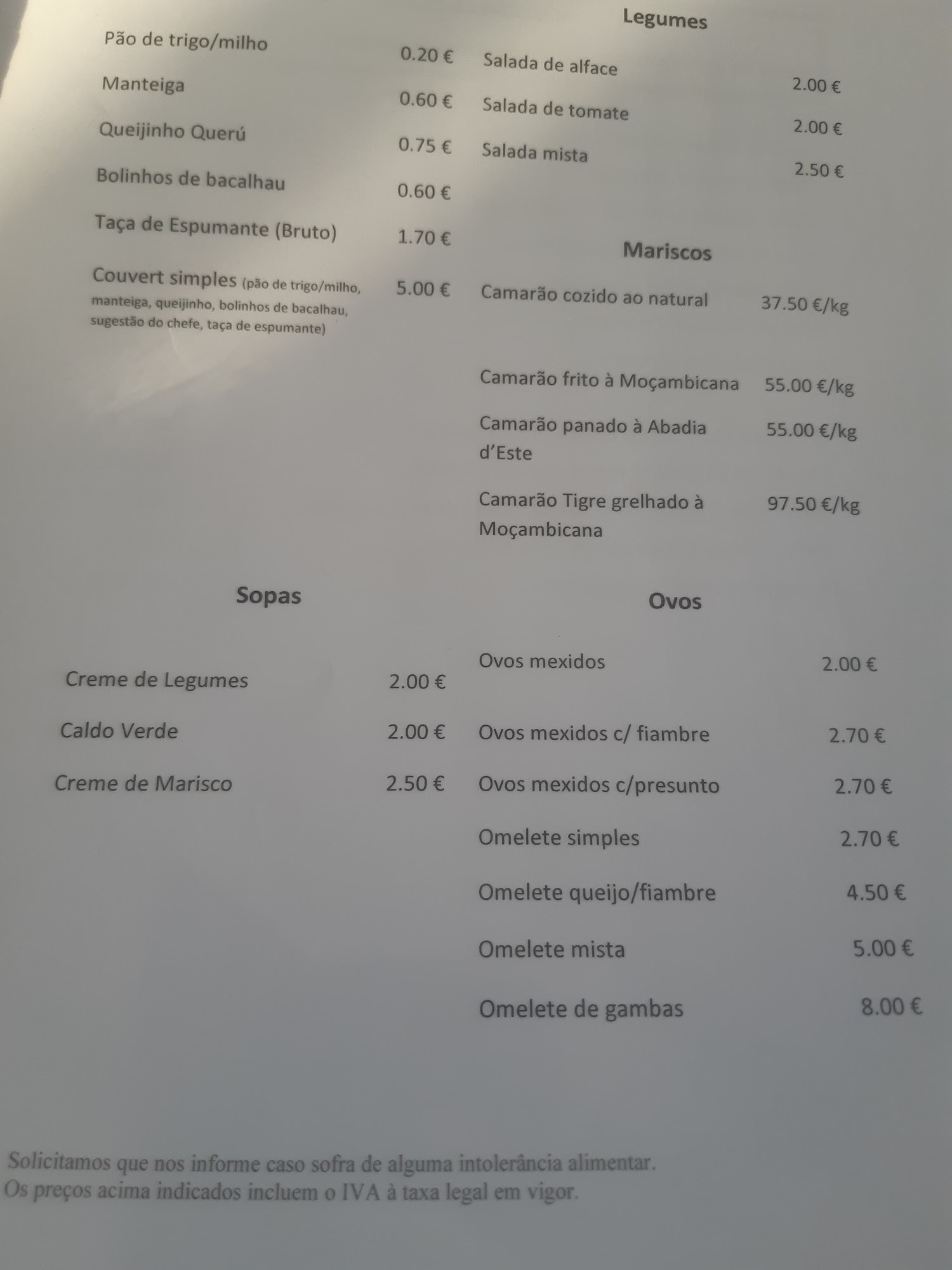 Abadia d'Este Menu