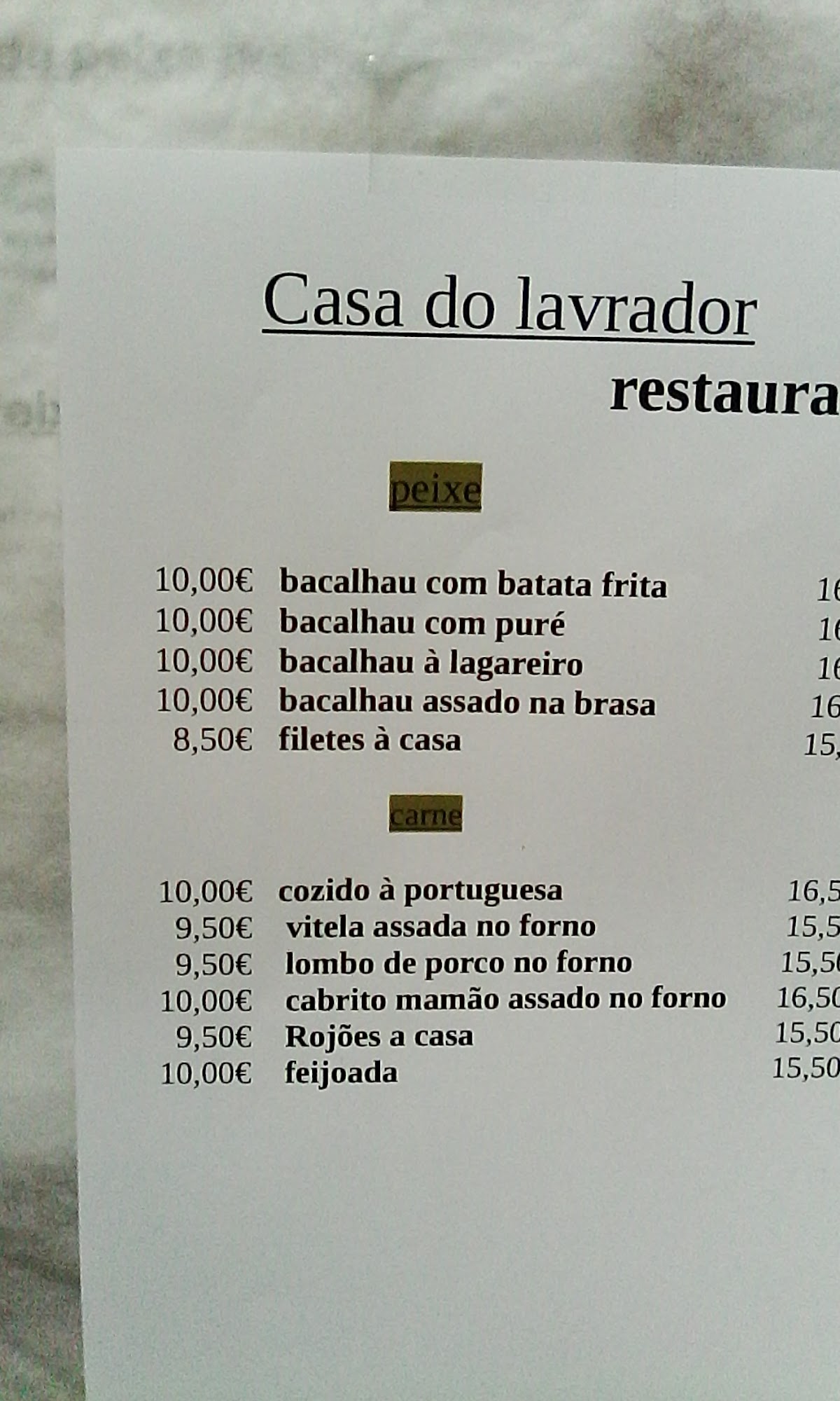 Restaurante Casa Do Lavrador - Prato do dia Menu