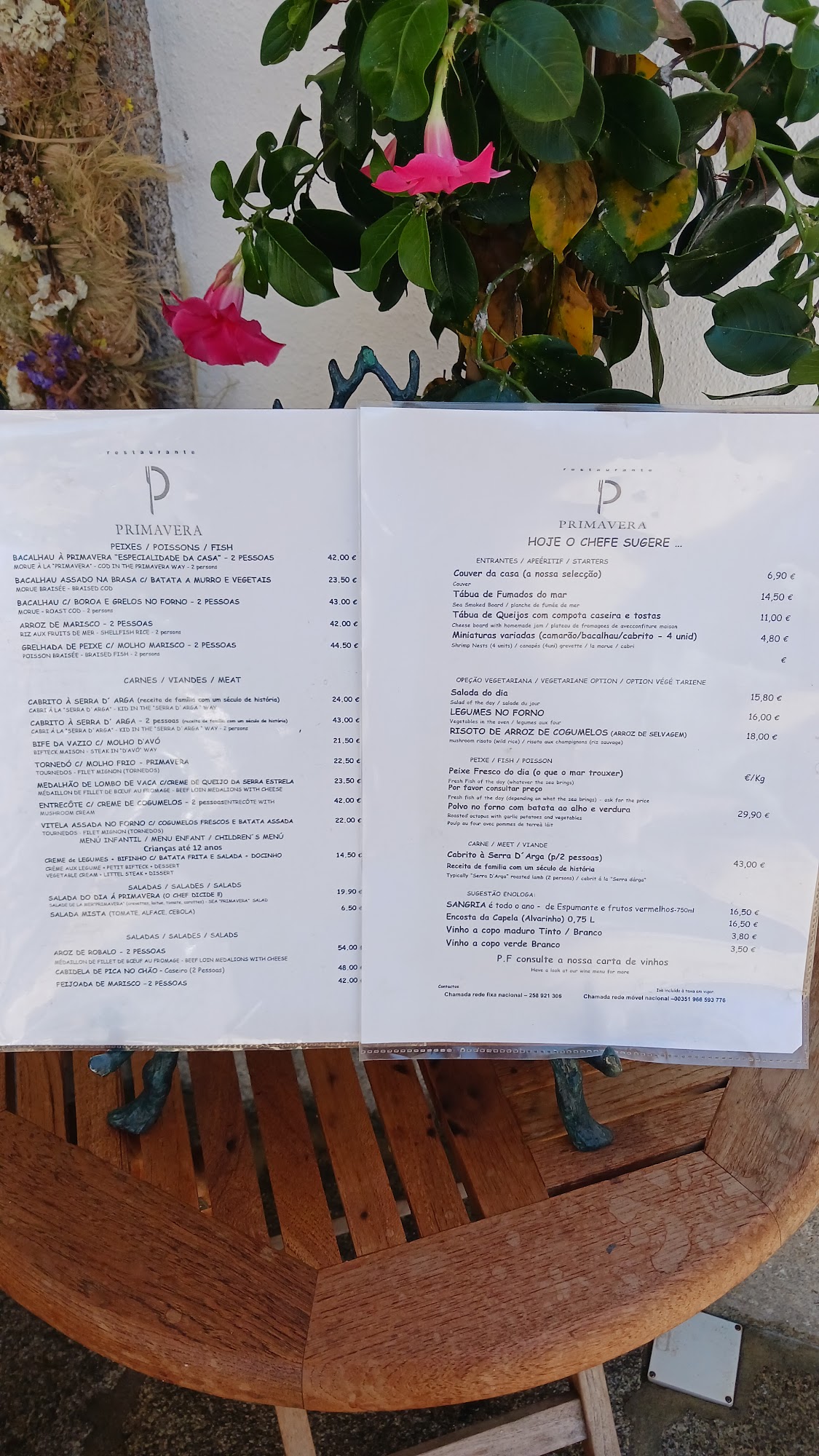 Restaurante Primavera Menu
