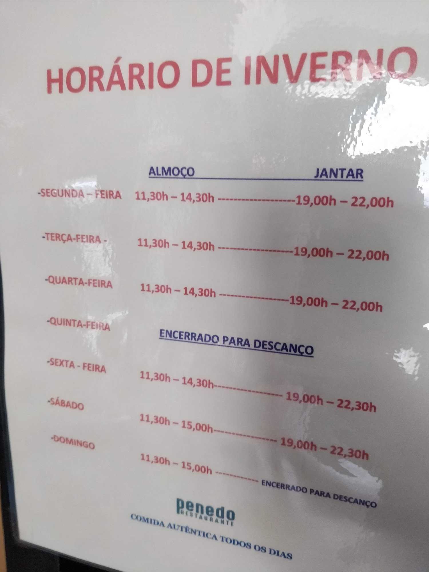 Restaurante O Penedo Menu