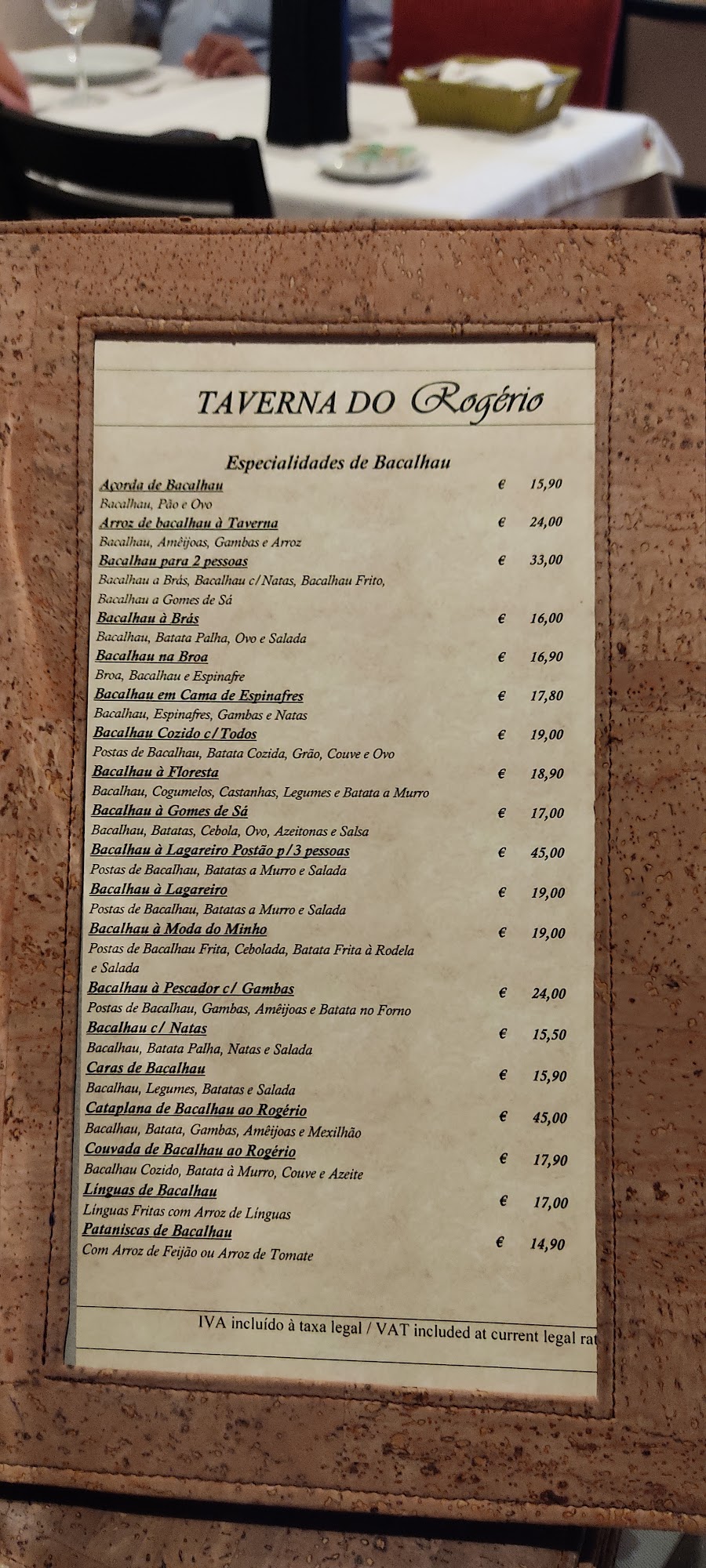 Taverna do Rogério Menu