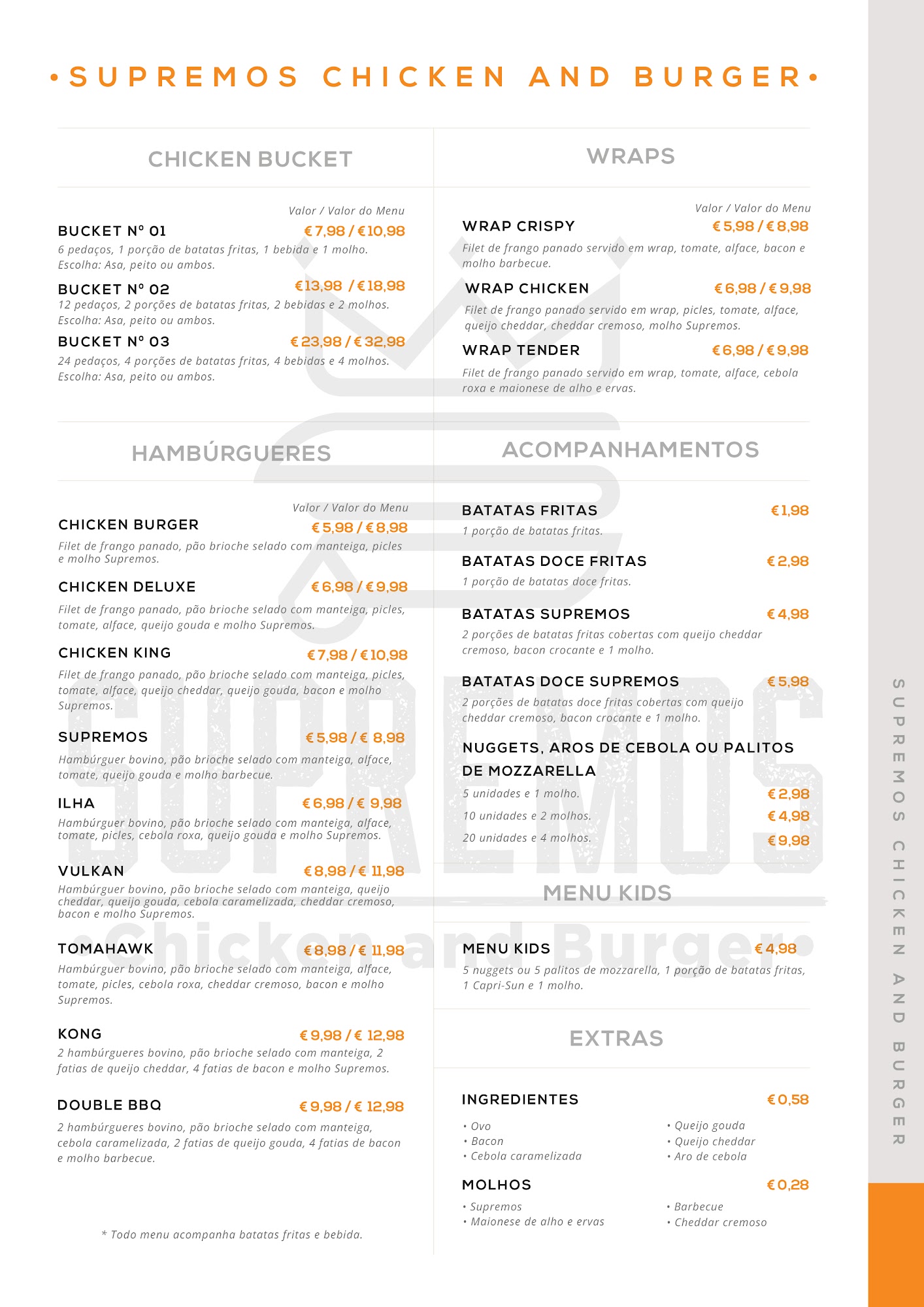 Supremos Chicken & Burger Menu