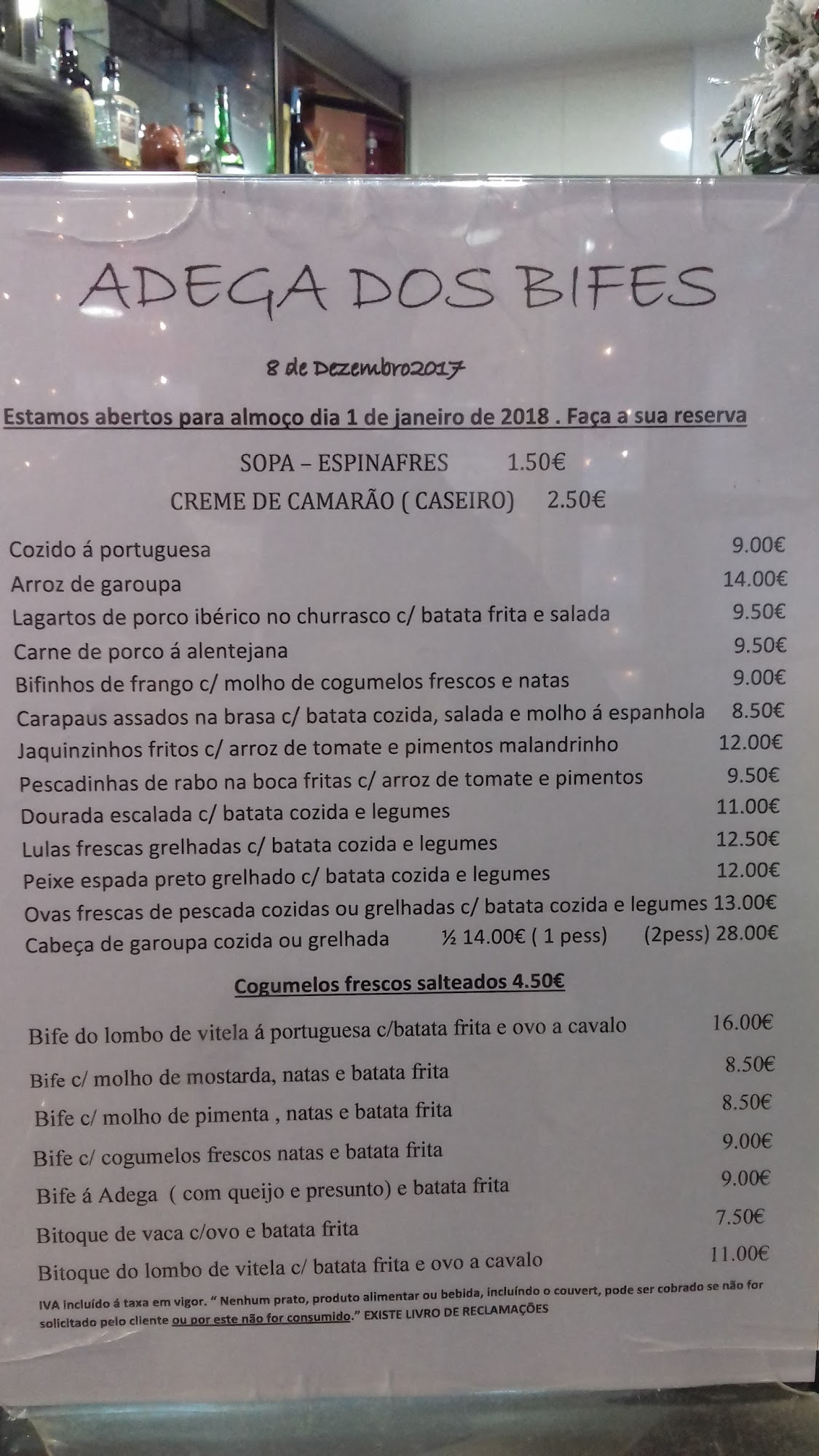 Adega dos Bifes Menu