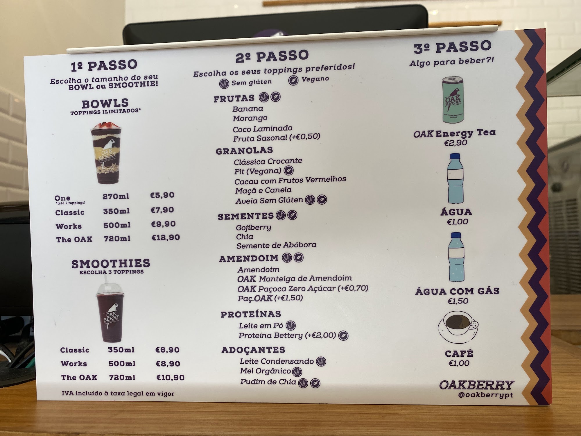 OakBerry Açai Cascais Menu