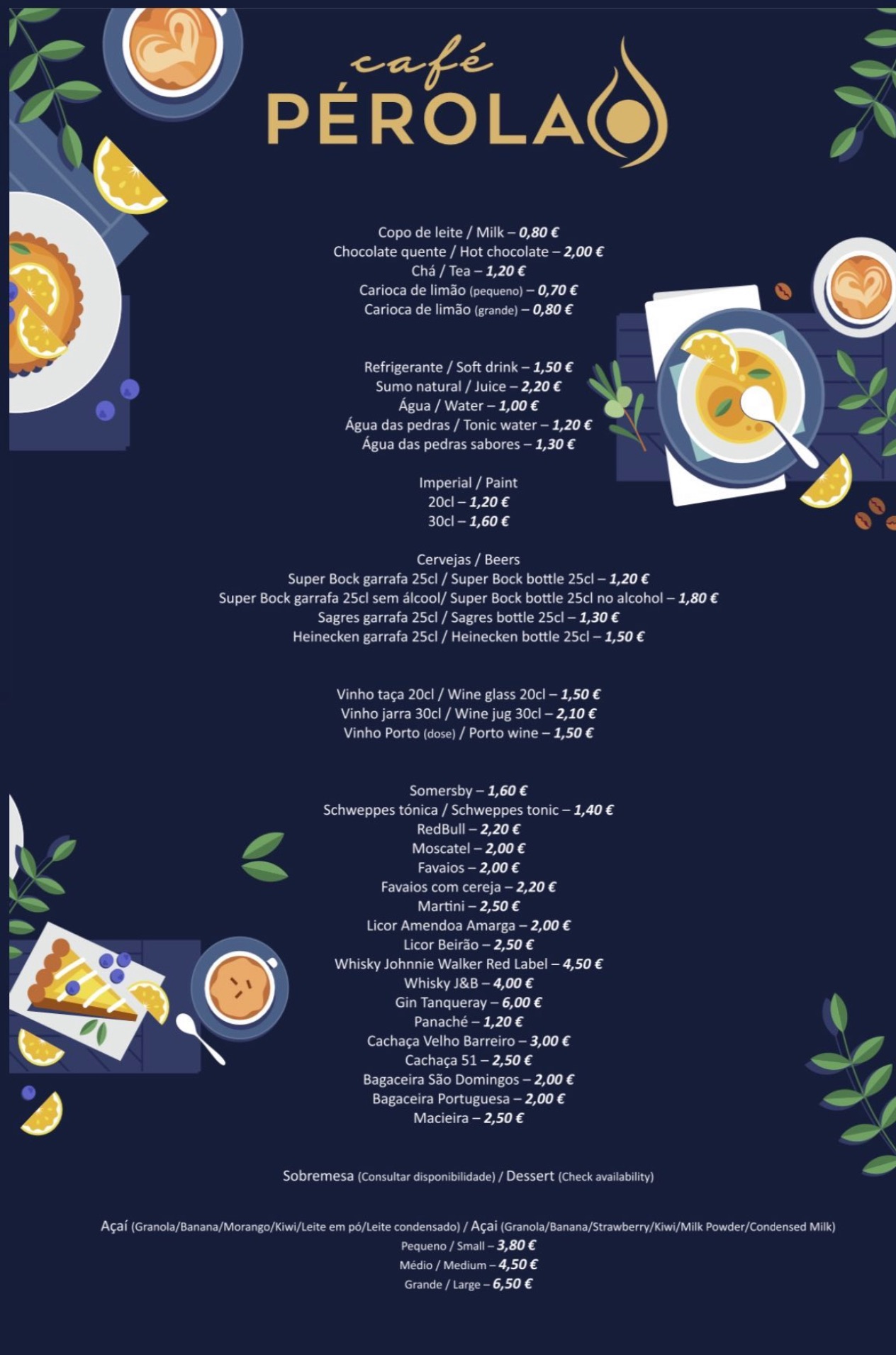 Café Pérola Menu