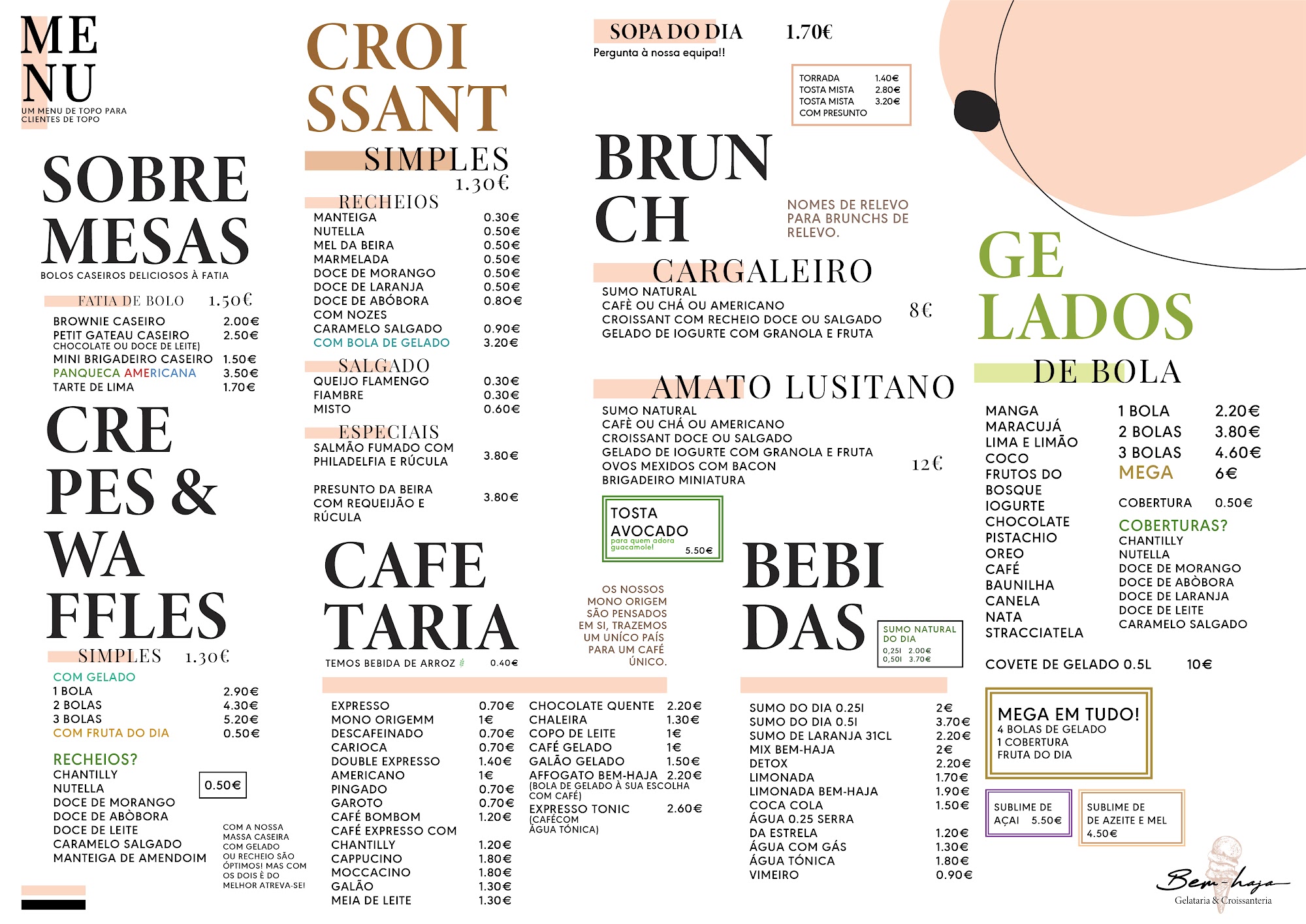 Gelataria & Croissanteria - Bem-haja Menu