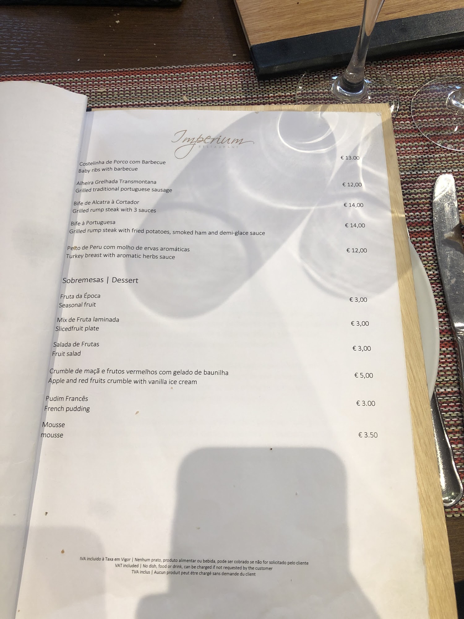 Imperium Restaurant Menu