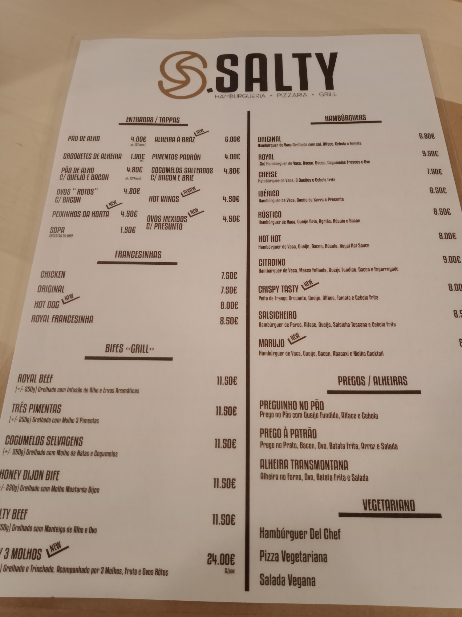 Sweet & Salty Menu