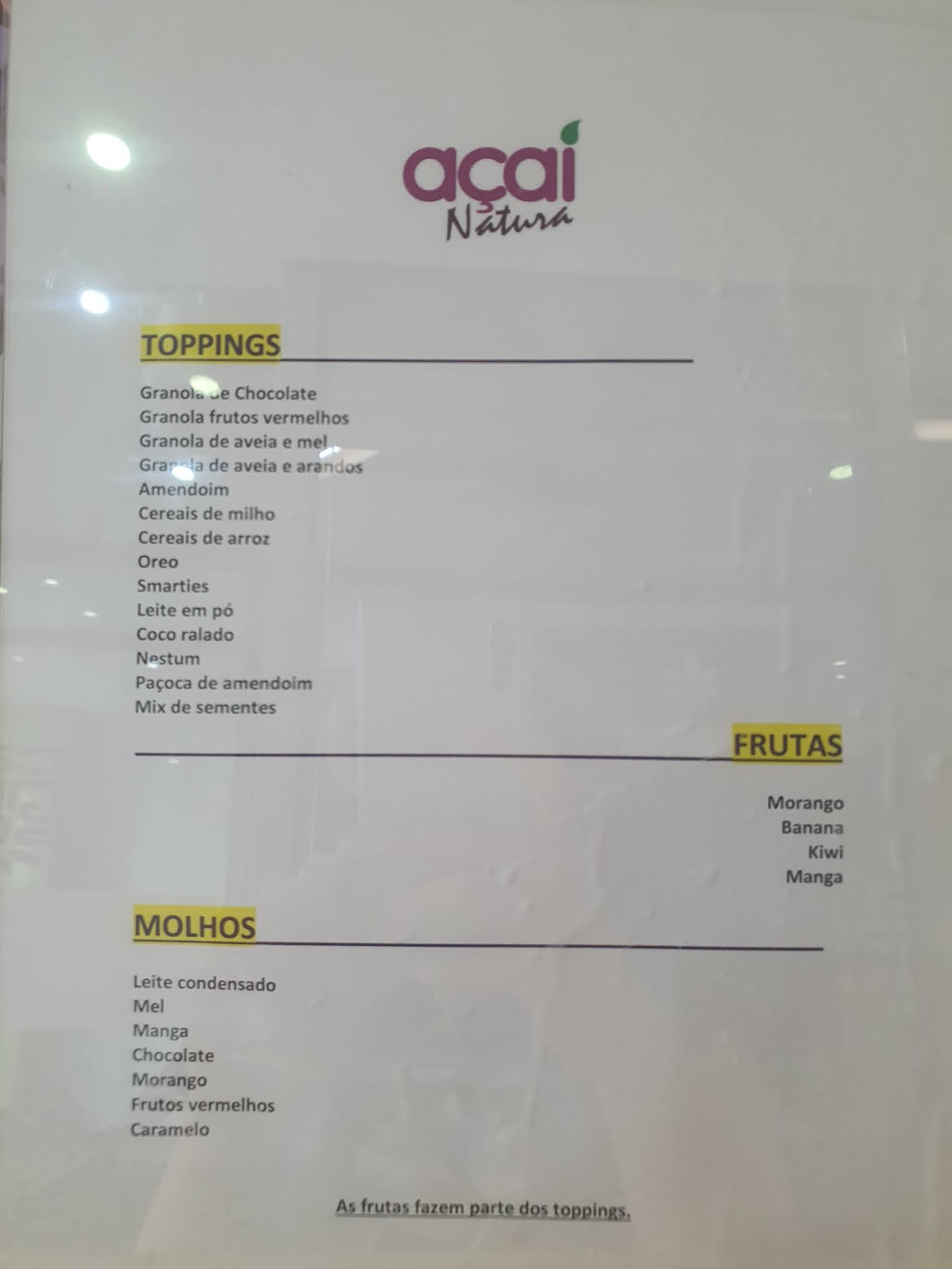 Açaí Natura - Coimbra Menu